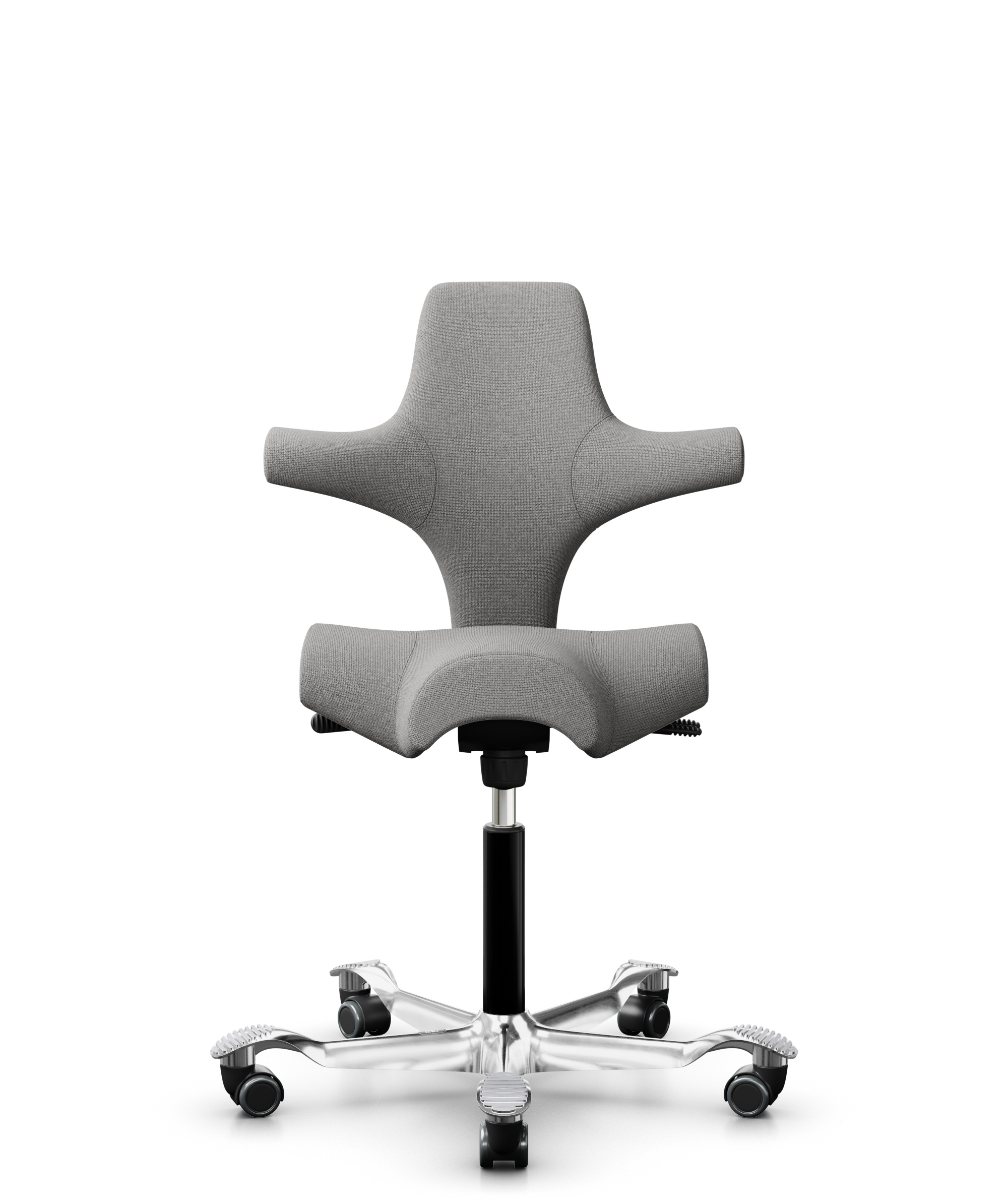 HÅG Capisco 8106 - Cura Loop (Gabriel) - Gerecycled Polyester - CLP60110 Light grey - Framekleur - Zwart - Gasveer - 200 mm (Zithoogte 46-64cm) - Vloercontact - Harde wielen t.b.v. zachte vloeren - Voetenring - Nee, geen voetenring - Voetster - Ja, voe... - 1