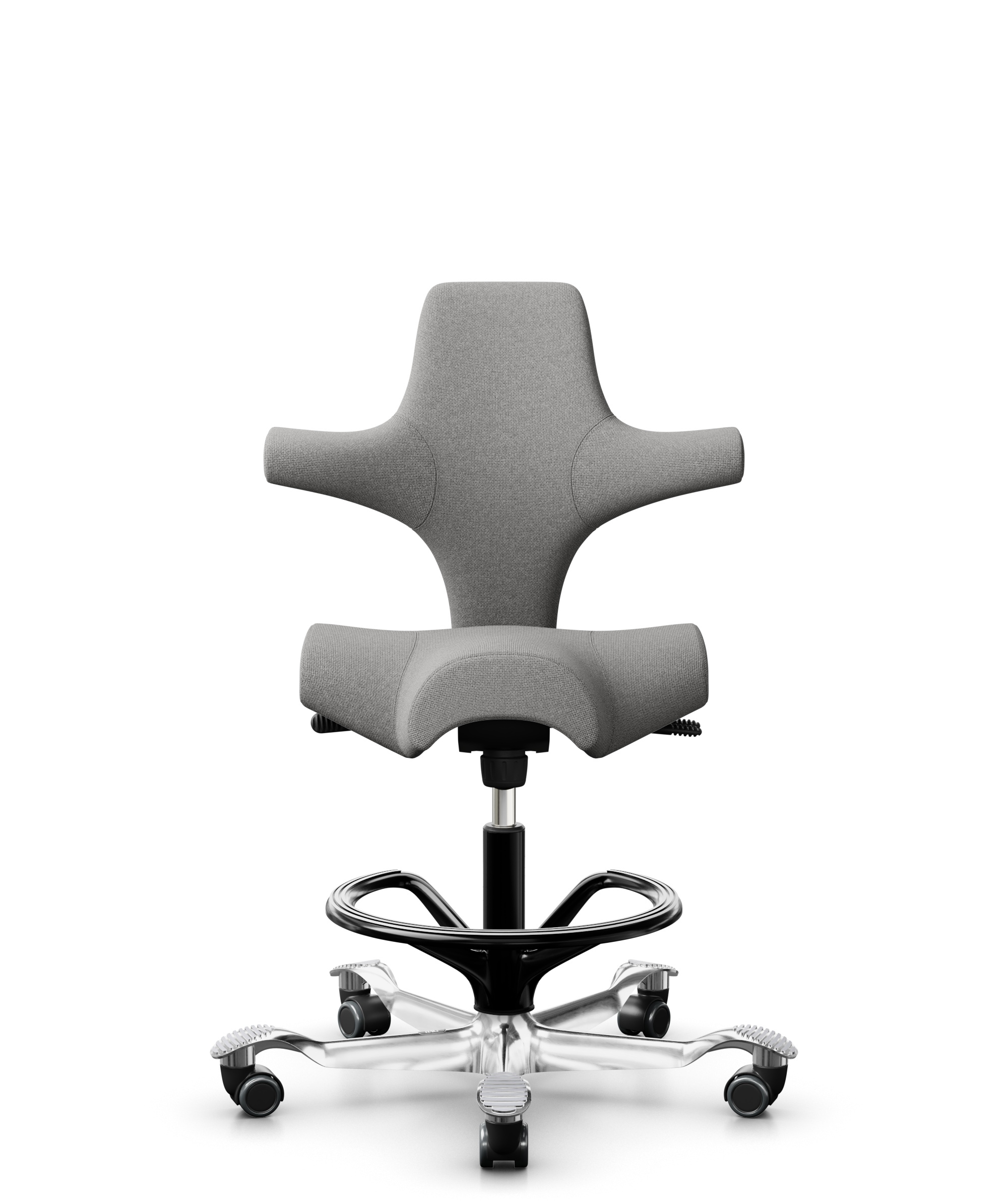 HÅG Capisco 8106 - Cura Loop (Gabriel) - Gerecycled Polyester - CLP60110 Light grey - Framekleur - Zwart - Gasveer - 200 mm (Zithoogte 46-64cm) - Vloercontact - Harde wielen t.b.v. zachte vloeren - Voetenring - Ja, in framekleur - Voetster - Ja, voetst... - 1