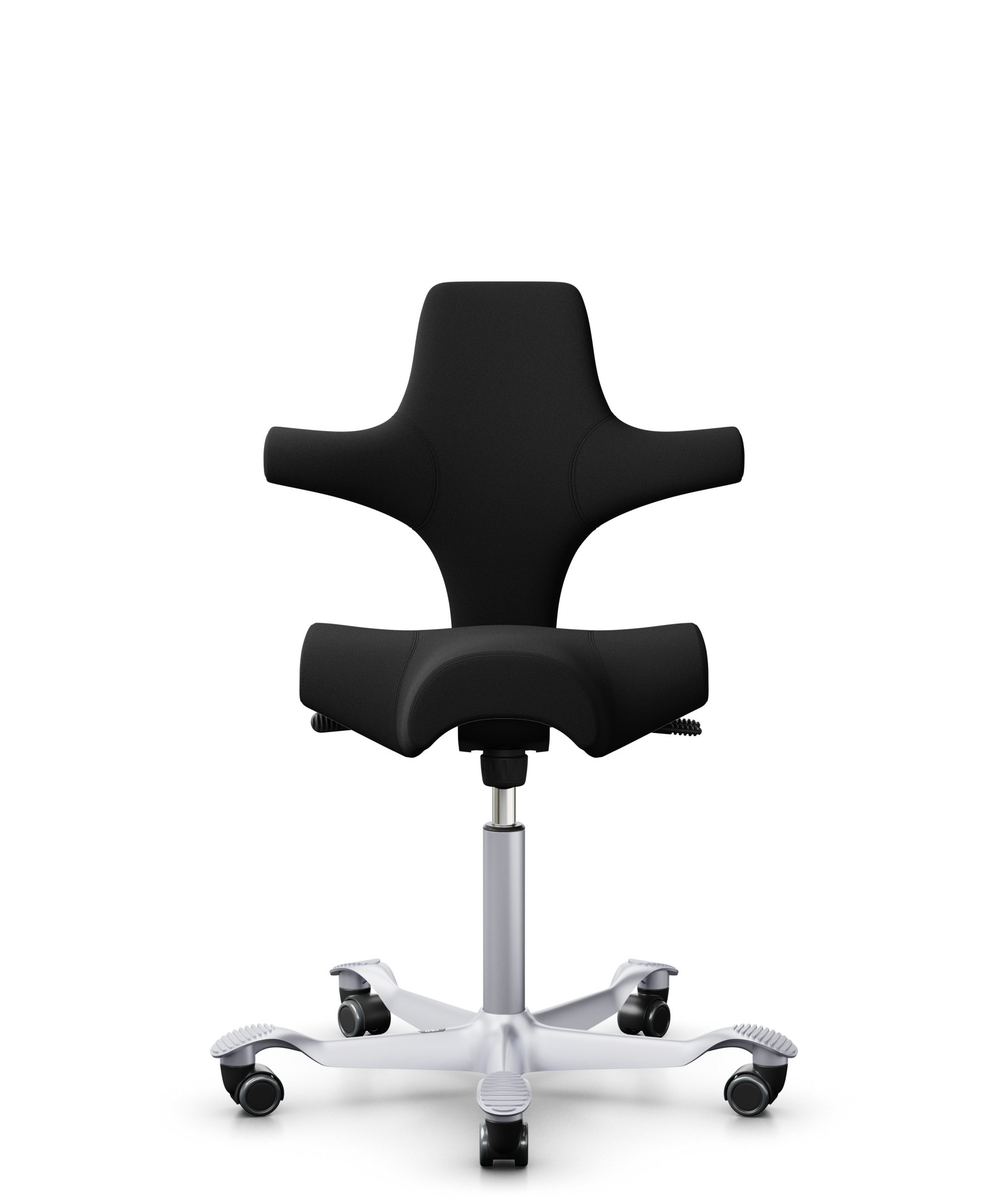 HÅG Capisco 8106 - Xtreme (Camira) - Gerecycled Polyester - EXR009 - Black - Framekleur - Zilver - Gasveer - 150 mm (Zithoogte 40-55cm) - Vloercontact - Zachte wielen t.b.v. harde vloeren - Voetenring - Nee, geen voetenring - Voetster - Nee, voetster i... - 1