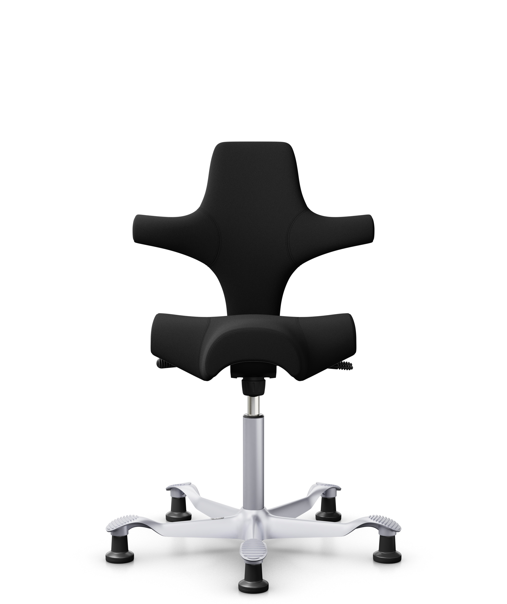 HÅG Capisco 8106 - Xtreme (Camira) - Gerecycled Polyester - EXR009 - Black - Framekleur - Zilver - Gasveer - 150 mm (Zithoogte 40-55cm) - Vloercontact - Glijdoppen - Voetenring - Nee, geen voetenring - Voetster - Nee, voetster in framekleur - 1