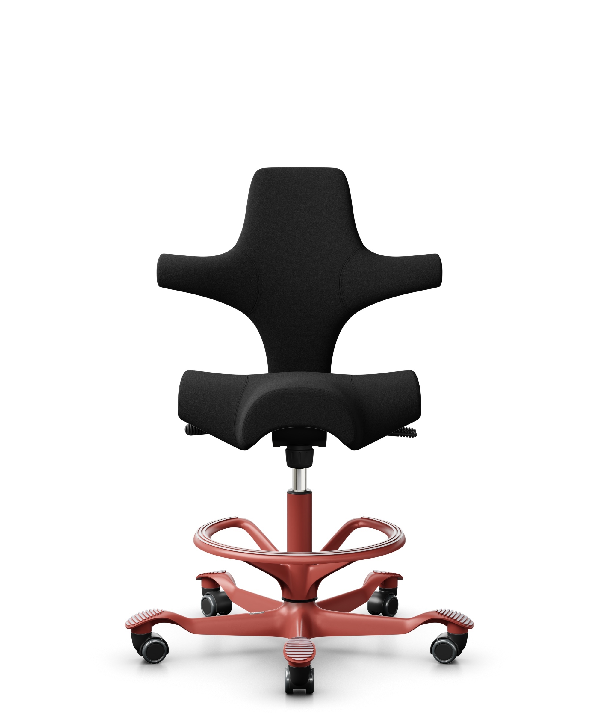 HÅG Capisco 8106 - Xtreme (Camira) - Gerecycled Polyester - EXR009 - Black - Framekleur - Blush Rose - Gasveer - 265 mm (Zithoogte 53-79cm) - Vloercontact - Harde wielen t.b.v. zachte vloeren - Voetenring - Ja, in framekleur - Voetster - Nee, voetster ... - 1