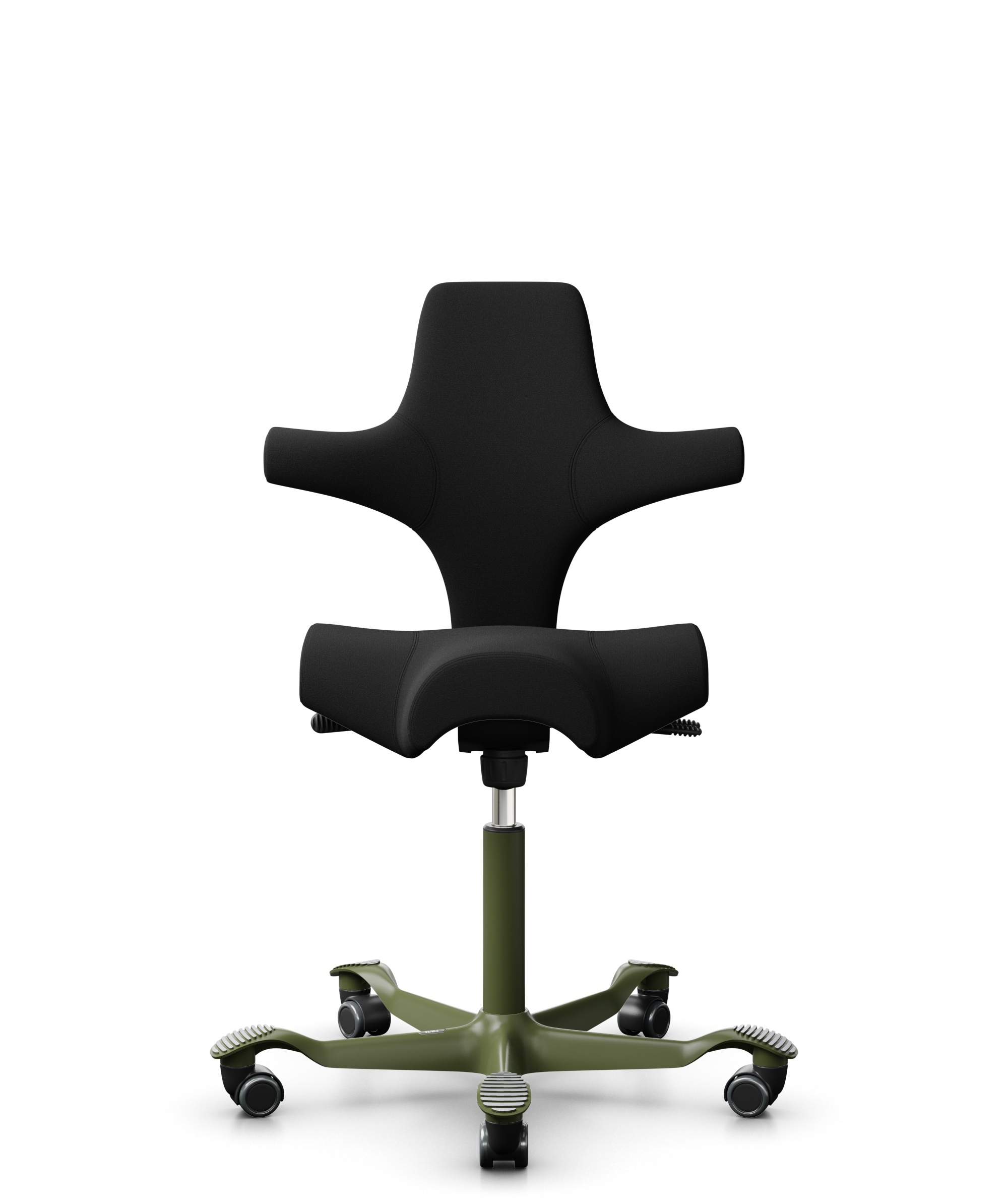 HÅG Capisco 8106 - Xtreme (Camira) - Gerecycled Polyester - EXR009 - Black - Framekleur - Moss Grey - Gasveer - 150 mm (Zithoogte 40-55cm) - Vloercontact - Zachte wielen t.b.v. harde vloeren - Voetenring - Nee, geen voetenring - Voetster - Nee, voetste... - 1