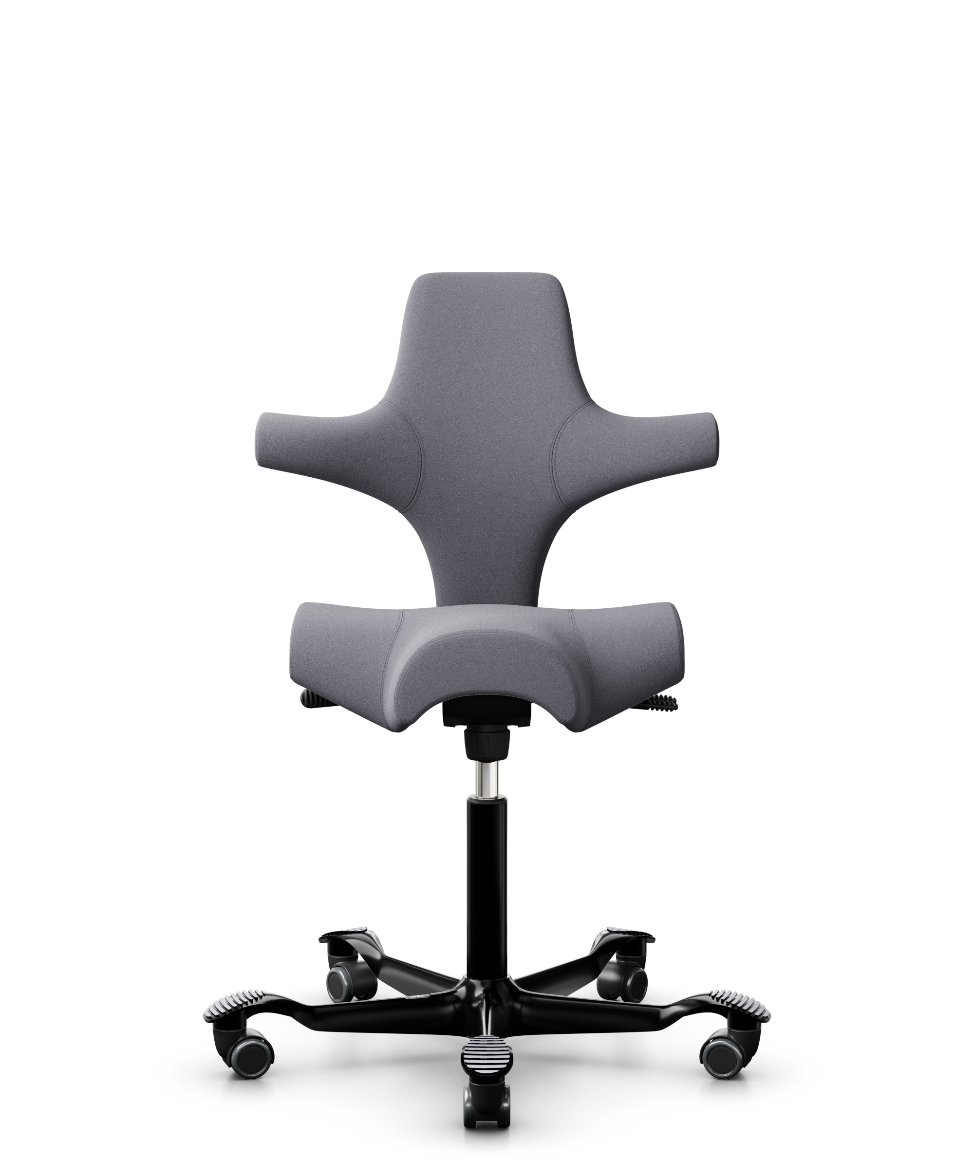 HÅG Capisco 8106 - Xtreme (Camira) - Gerecycled Polyester - EXR081 - Grey - Framekleur - Zwart - Gasveer - 200 mm (Zithoogte 46-64cm) - Vloercontact - Harde wielen t.b.v. zachte vloeren - Voetenring - Nee, geen voetenring - Voetster - Nee, voetster in ... - 1