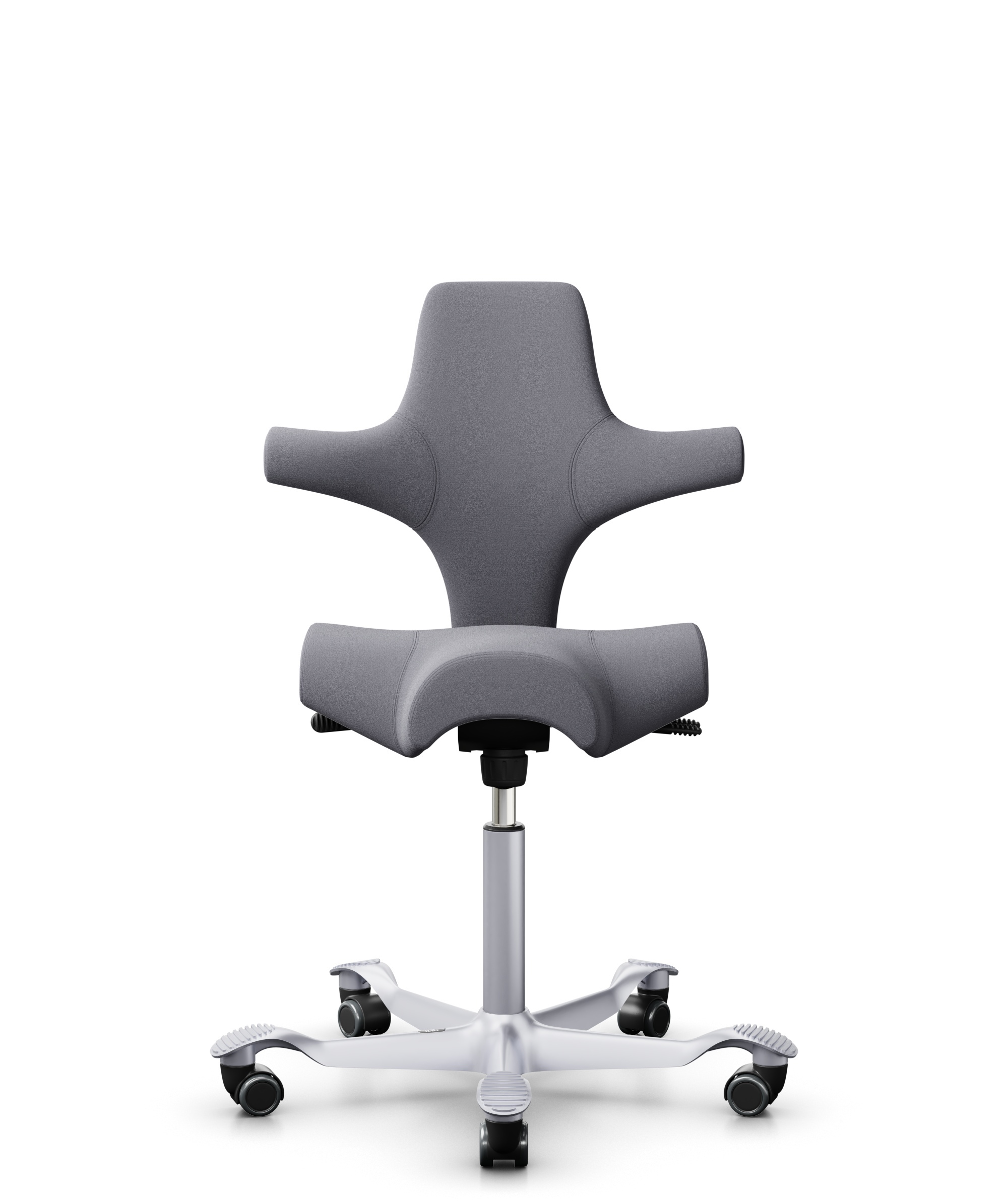 HÅG Capisco 8106 - Xtreme (Camira) - Gerecycled Polyester - EXR081 - Grey - Framekleur - Zilver - Gasveer - 200 mm (Zithoogte 46-64cm) - Vloercontact - Harde wielen t.b.v. zachte vloeren - Voetenring - Nee, geen voetenring - Voetster - Nee, voetster in... - 1