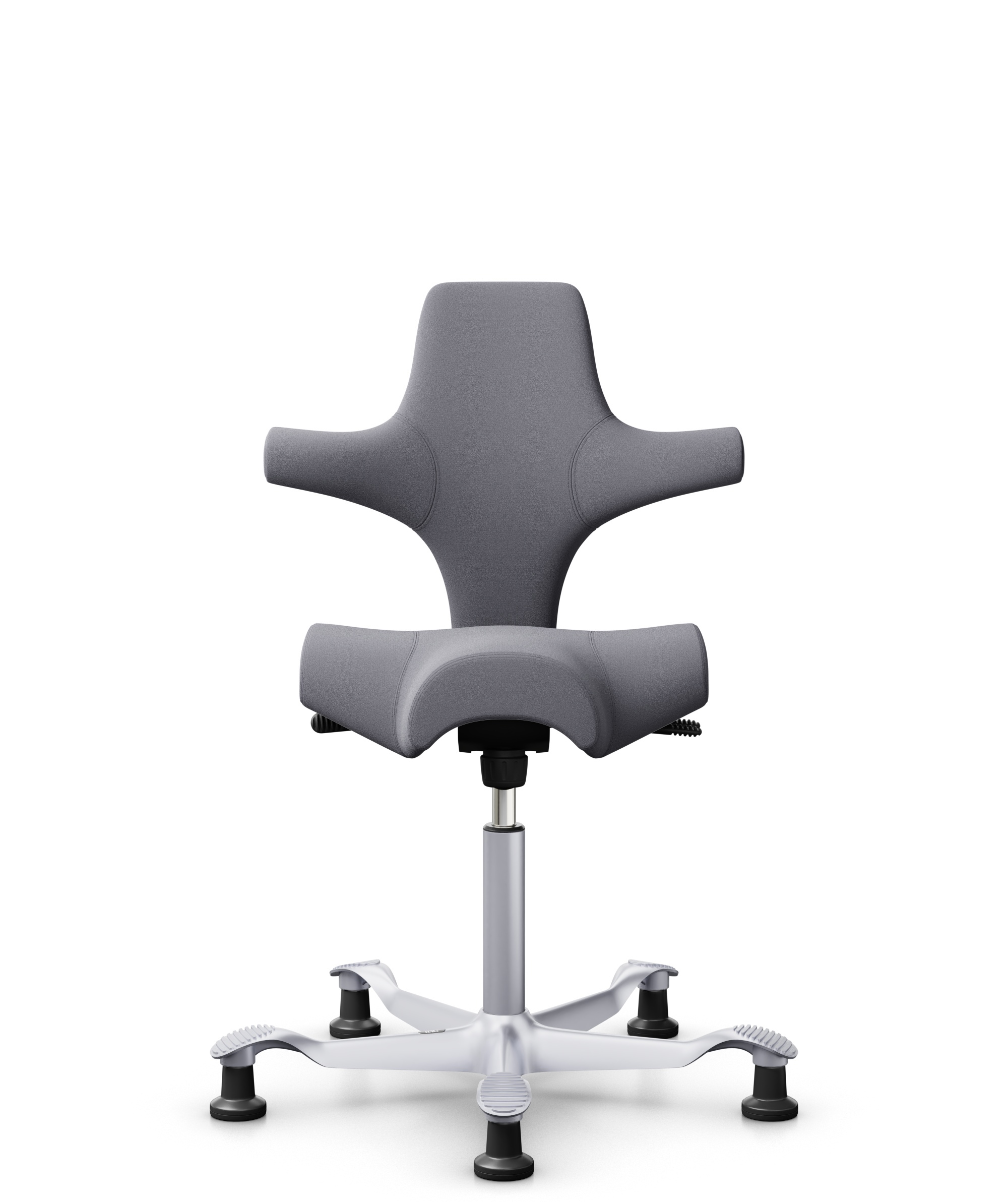 HÅG Capisco 8106 - Xtreme (Camira) - Gerecycled Polyester - EXR081 - Grey - Framekleur - Zilver - Gasveer - 265 mm (Zithoogte 53-79cm) - Vloercontact - Glijdoppen - Voetenring - Nee, geen voetenring - Voetster - Nee, voetster in framekleur - 1