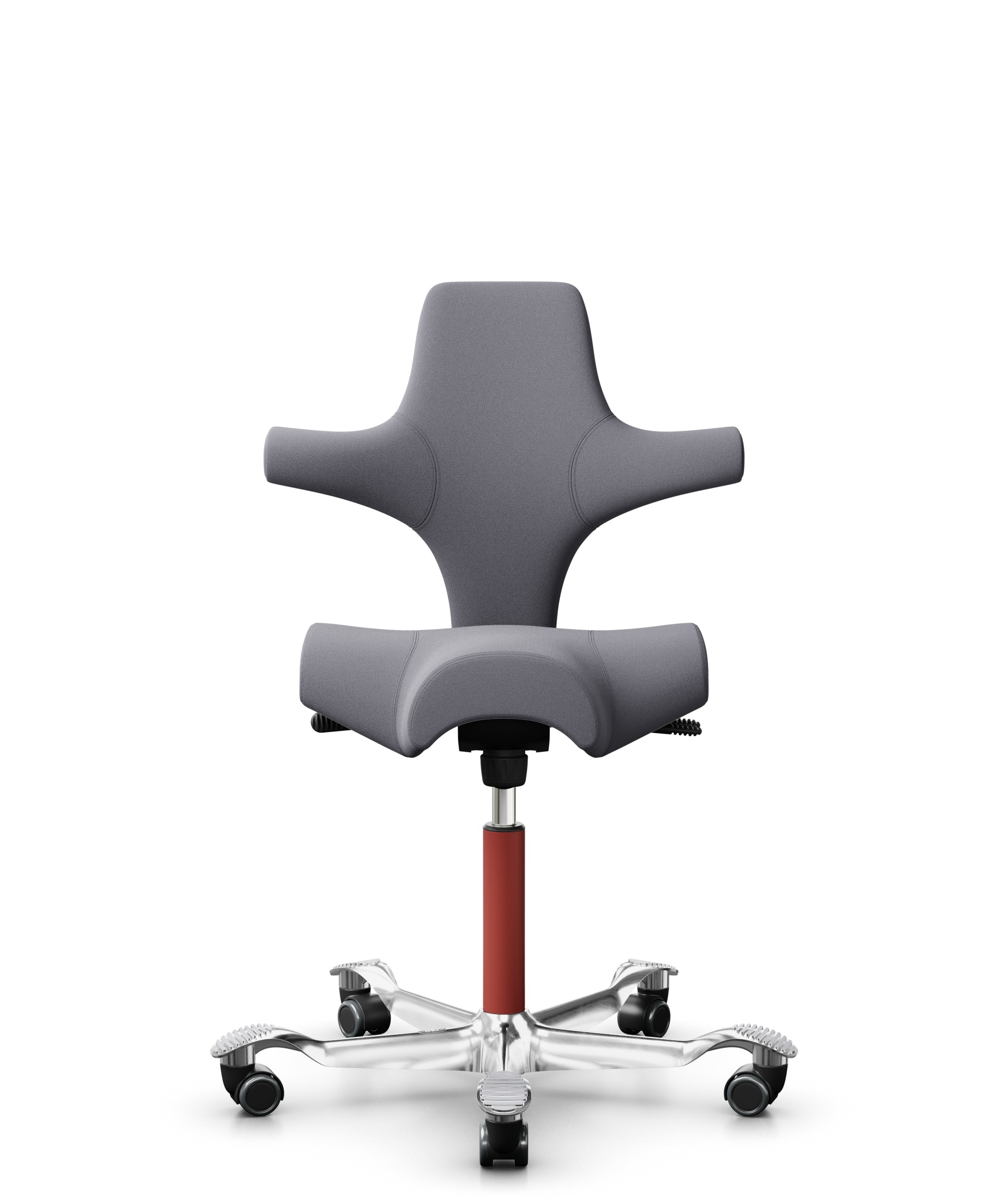 HÅG Capisco 8106 - Xtreme (Camira) - Gerecycled Polyester - EXR081 - Grey - Framekleur - Blush Rose - Gasveer - 200 mm (Zithoogte 46-64cm) - Vloercontact - Zachte wielen t.b.v. harde vloeren - Voetenring - Nee, geen voetenring - Voetster - Ja, voetster... - 1