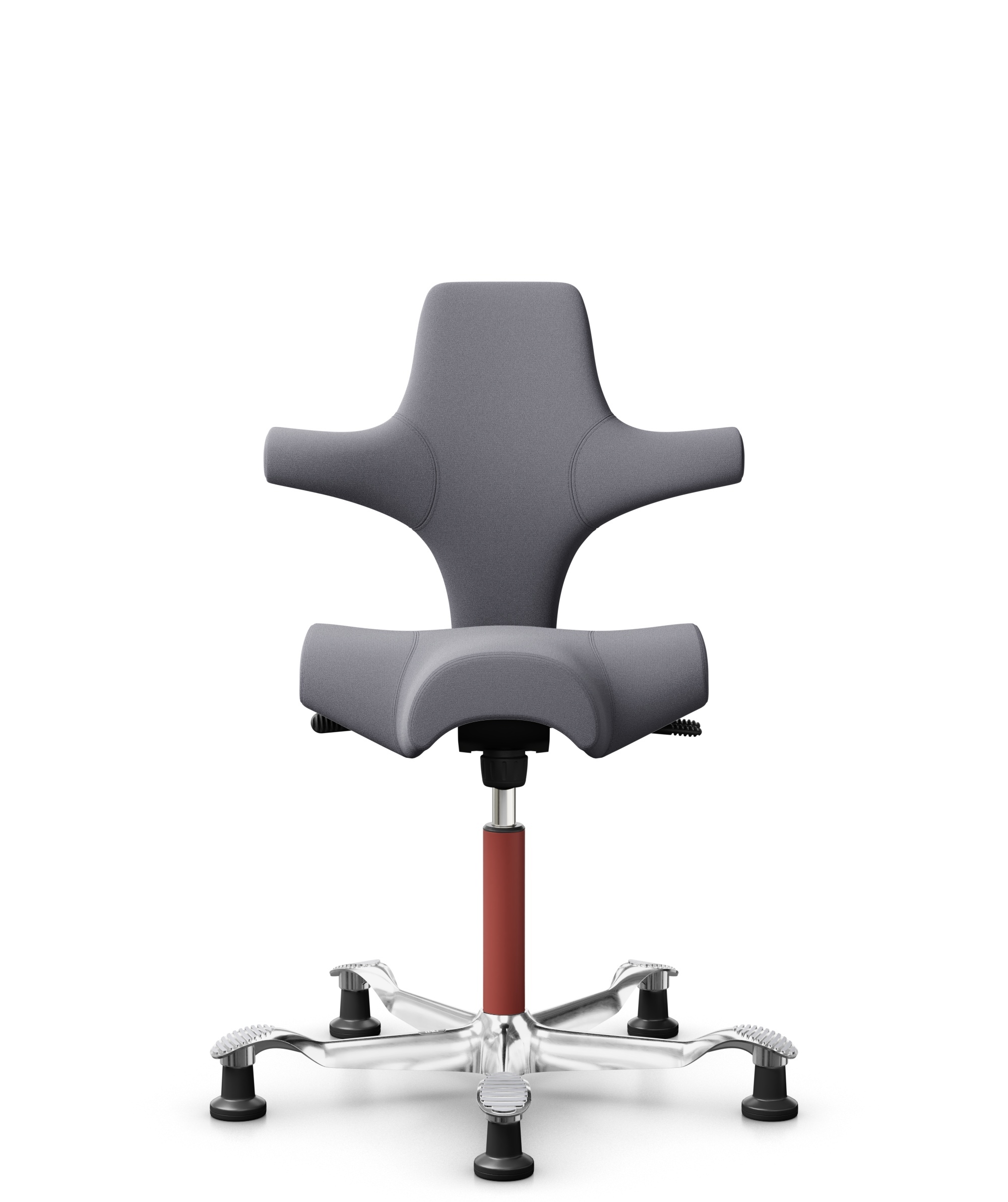 HÅG Capisco 8106 - Xtreme (Camira) - Gerecycled Polyester - EXR081 - Grey - Framekleur - Blush Rose - Gasveer - 265 mm (Zithoogte 53-79cm) - Vloercontact - Glijdoppen - Voetenring - Nee, geen voetenring - Voetster - Ja, voetster in gepolijst aluminium - 1