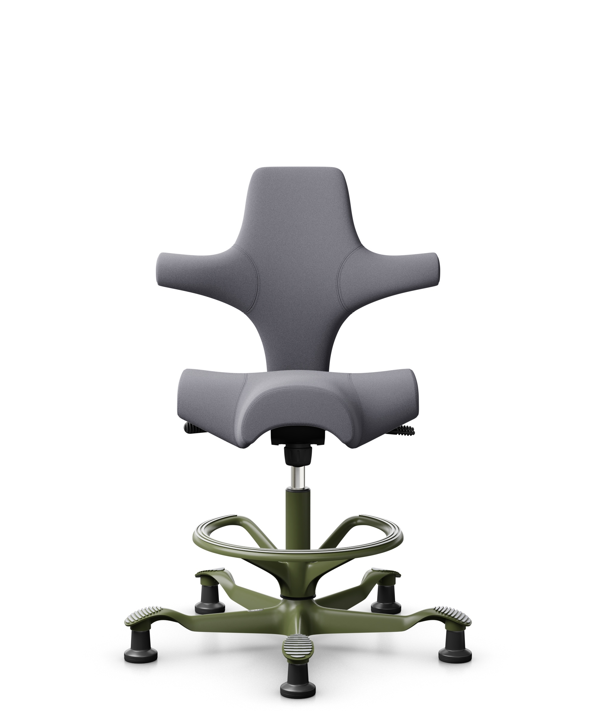 HÅG Capisco 8106 - Xtreme (Camira) - Gerecycled Polyester - EXR081 - Grey - Framekleur - Moss Grey - Gasveer - 200 mm (Zithoogte 46-64cm) - Vloercontact - Glijdoppen - Voetenring - Ja, in framekleur - Voetster - Nee, voetster in framekleur - 1