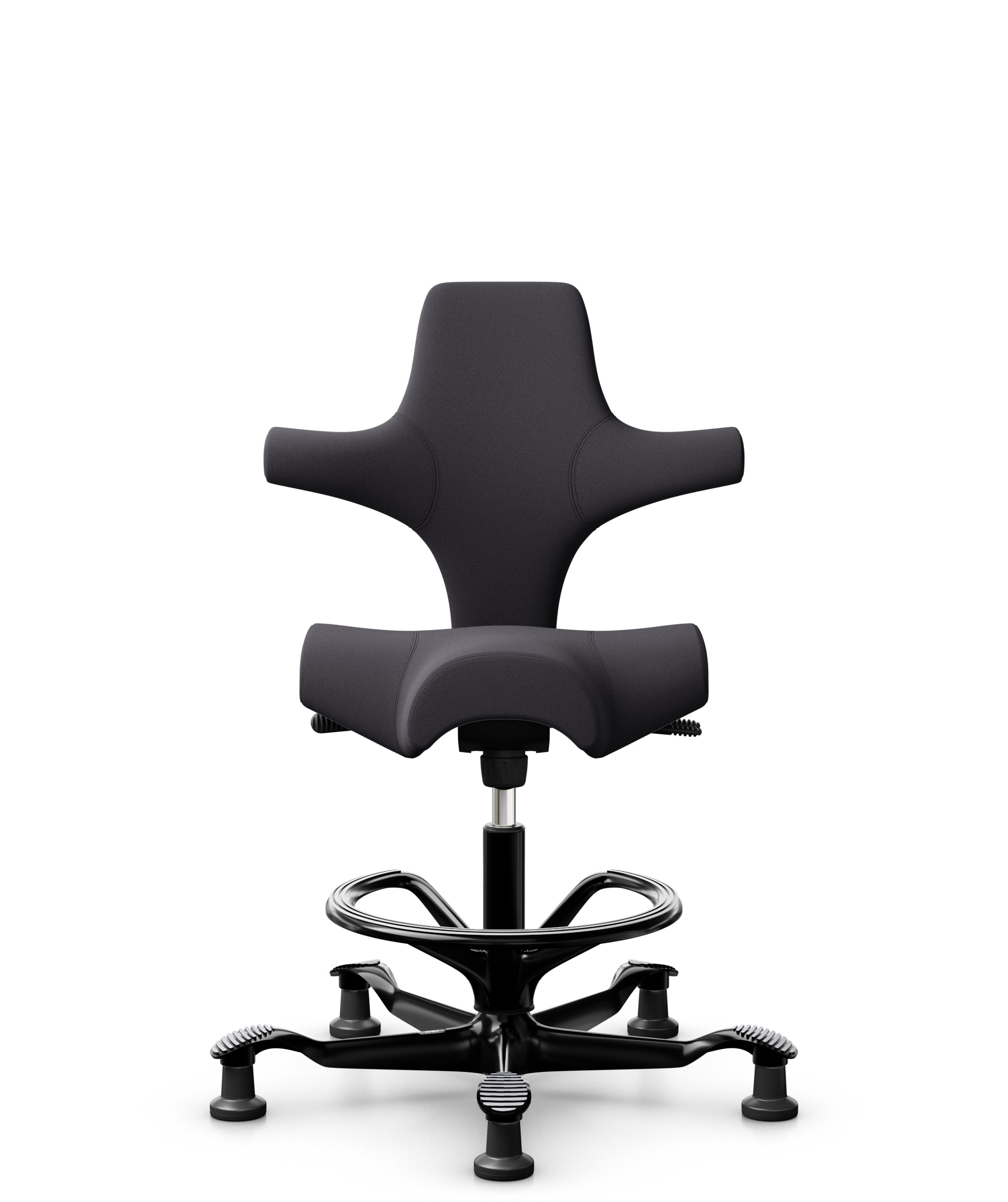 HÅG Capisco 8106 - Xtreme (Camira) - Gerecycled Polyester - EXR145 - Charcoal - Framekleur - Zwart - Gasveer - 265 mm (Zithoogte 53-79cm) - Vloercontact - Glijdoppen - Voetenring - Ja, in framekleur - Voetster - Nee, voetster in framekleur - 1