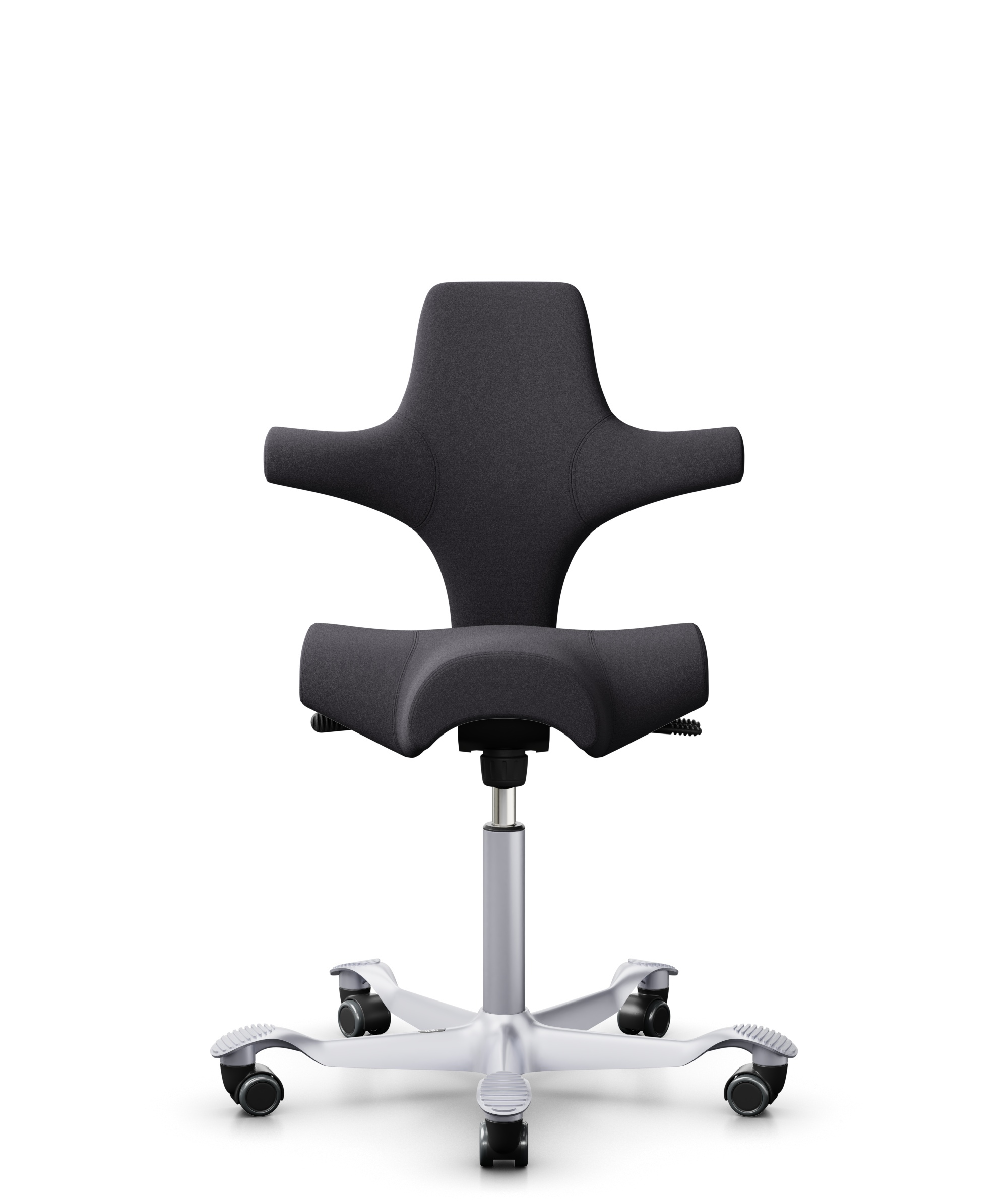 HÅG Capisco 8106 - Xtreme (Camira) - Gerecycled Polyester - EXR145 - Charcoal - Framekleur - Zilver - Gasveer - 150 mm (Zithoogte 40-55cm) - Vloercontact - Harde wielen t.b.v. zachte vloeren - Voetenring - Nee, geen voetenring - Voetster - Nee, voetste... - 1
