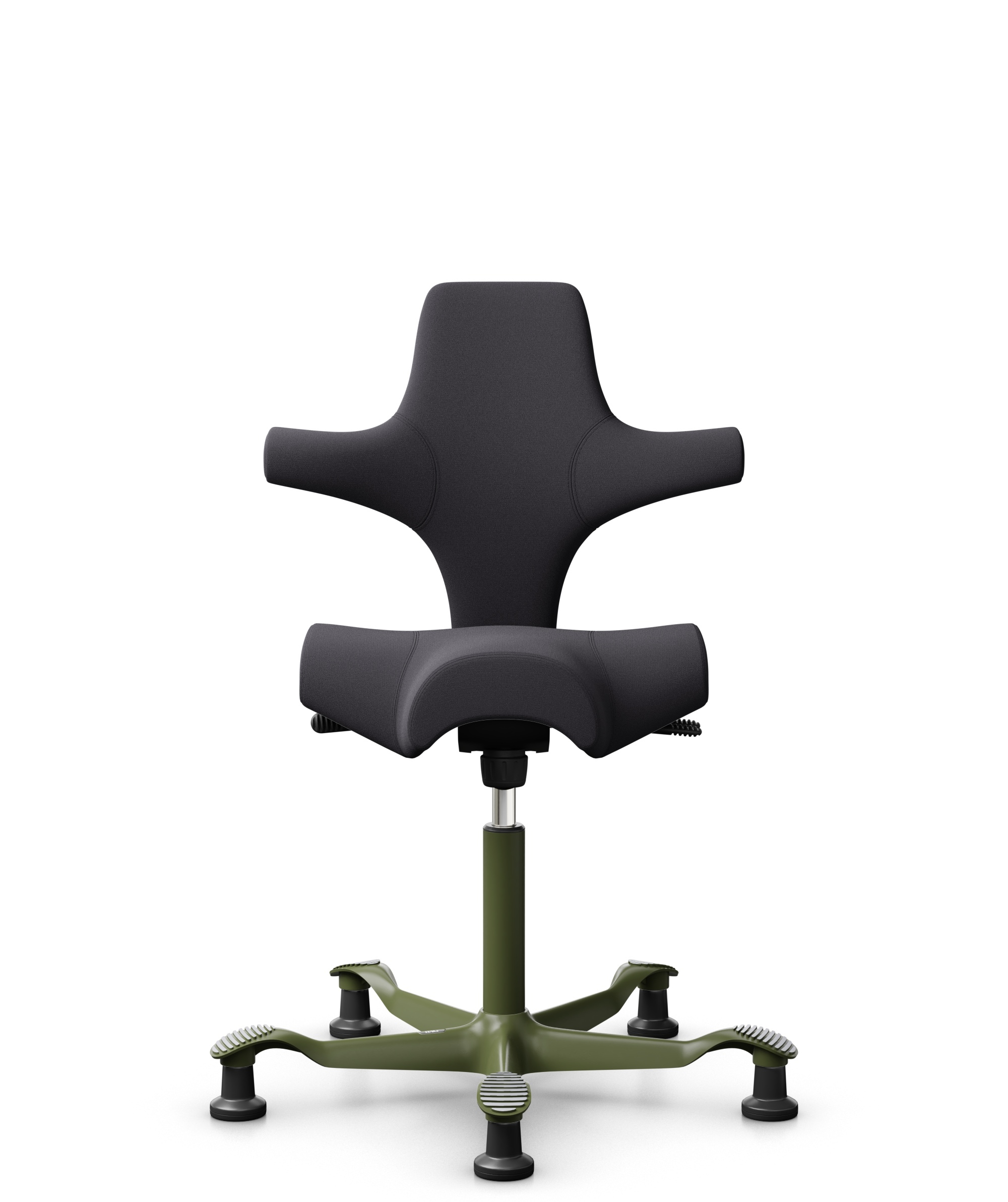 HÅG Capisco 8106 - Xtreme (Camira) - Gerecycled Polyester - EXR145 - Charcoal - Framekleur - Moss Grey - Gasveer - 265 mm (Zithoogte 53-79cm) - Vloercontact - Glijdoppen - Voetenring - Nee, geen voetenring - Voetster - Nee, voetster in framekleur - 1
