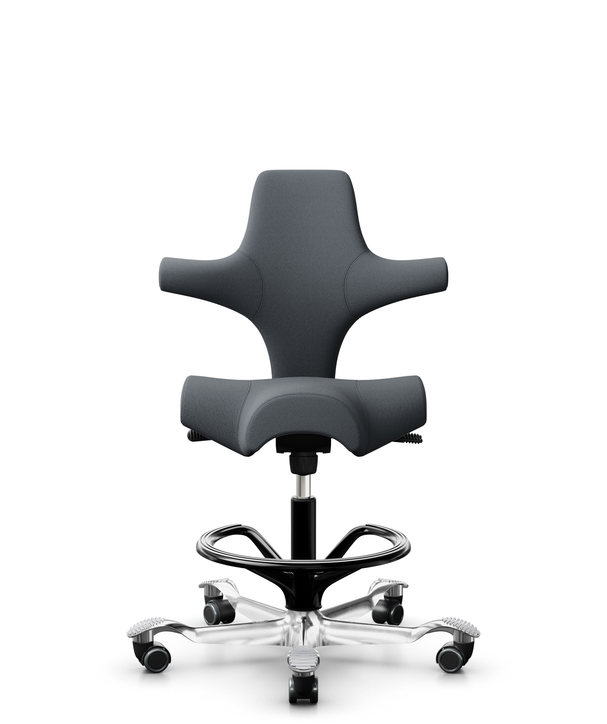 HÅG Capisco 8106 - Select (Gabriel) - Wol / Polyamide - SC60003 - Grey - Framekleur - Zwart - Gasveer - 265 mm (Zithoogte 53-79cm) - Vloercontact - Harde wielen t.b.v. zachte vloeren - Voetenring - Ja, in framekleur - Voetster - Ja, voetster in gepolij... - 1