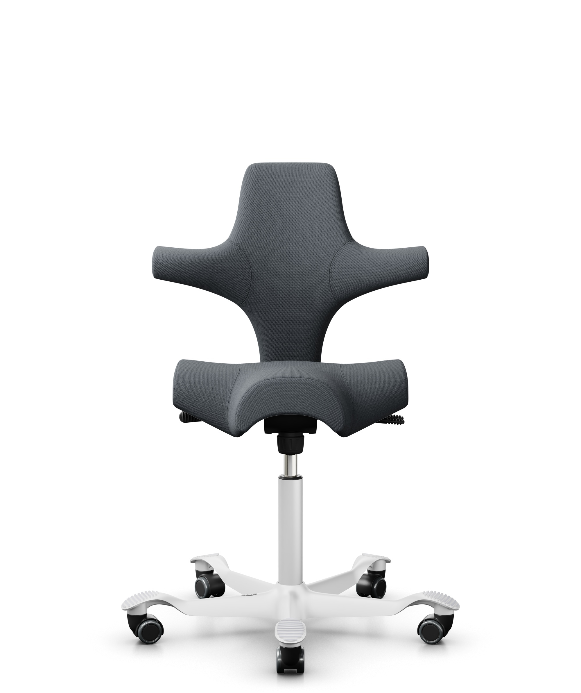 HÅG Capisco 8106 - Select (Gabriel) - Wol / Polyamide - SC60003 - Grey - Framekleur - Wit - Gasveer - 200 mm (Zithoogte 46-64cm) - Vloercontact - Zachte wielen t.b.v. harde vloeren - Voetenring - Nee, geen voetenring - Voetster - Nee, voetster in frame... - 1