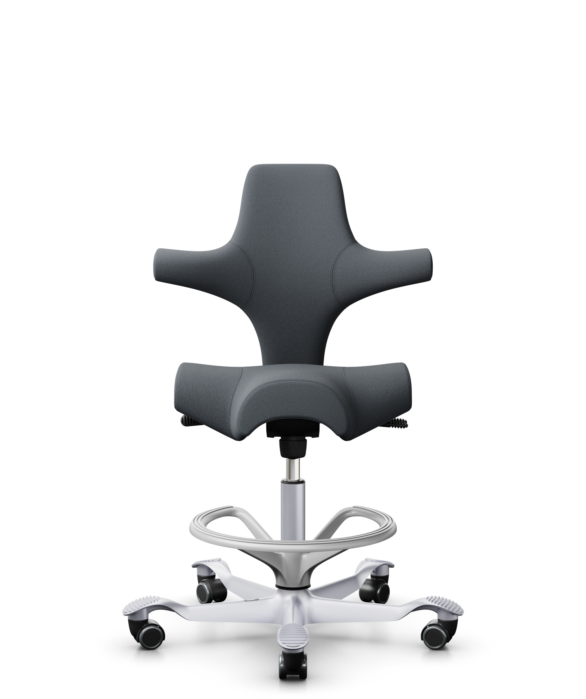 HÅG Capisco 8106 - Select (Gabriel) - Wol / Polyamide - SC60003 - Grey - Framekleur - Zilver - Gasveer - 200 mm (Zithoogte 46-64cm) - Vloercontact - Harde wielen t.b.v. zachte vloeren - Voetenring - Ja, in framekleur - Voetster - Nee, voetster in frame... - 1