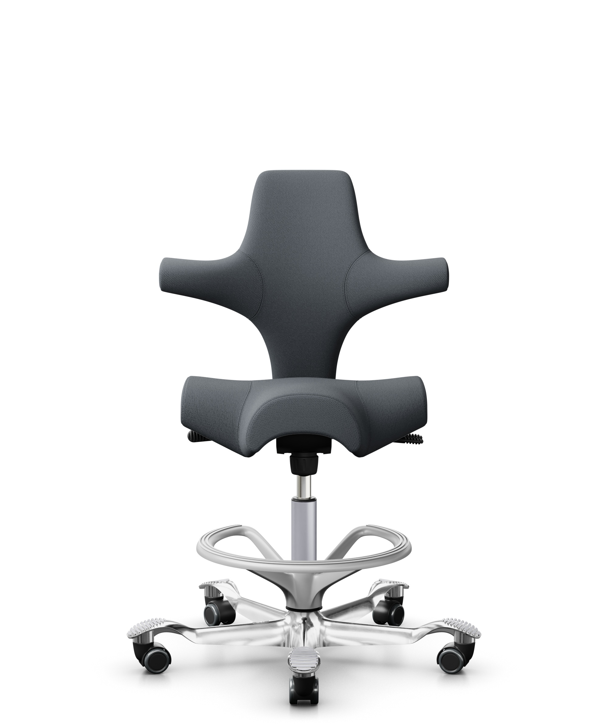 HÅG Capisco 8106 - Select (Gabriel) - Wol / Polyamide - SC60003 - Grey - Framekleur - Zilver - Gasveer - 200 mm (Zithoogte 46-64cm) - Vloercontact - Harde wielen t.b.v. zachte vloeren - Voetenring - Ja, in framekleur - Voetster - Ja, voetster in gepoli... - 1