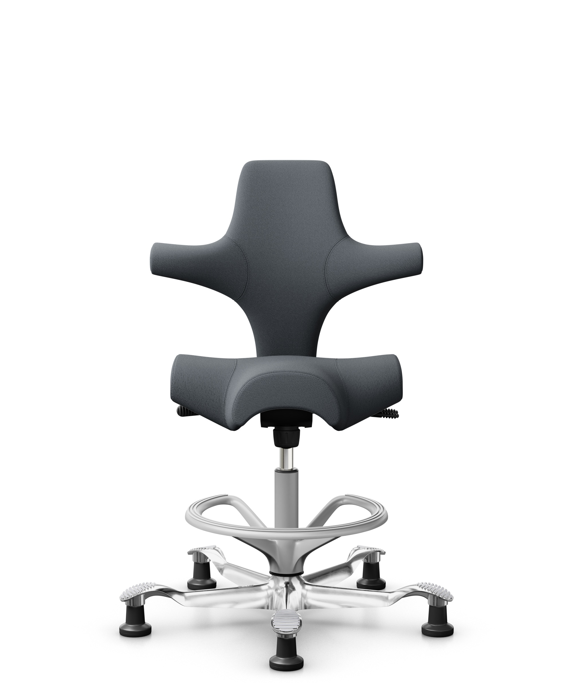 HÅG Capisco 8106 - Select (Gabriel) - Wol / Polyamide - SC60003 - Grey - Framekleur - Zilver - Gasveer - 200 mm (Zithoogte 46-64cm) - Vloercontact - Glijdoppen - Voetenring - Ja, in framekleur - Voetster - Ja, voetster in gepolijst aluminium - 1