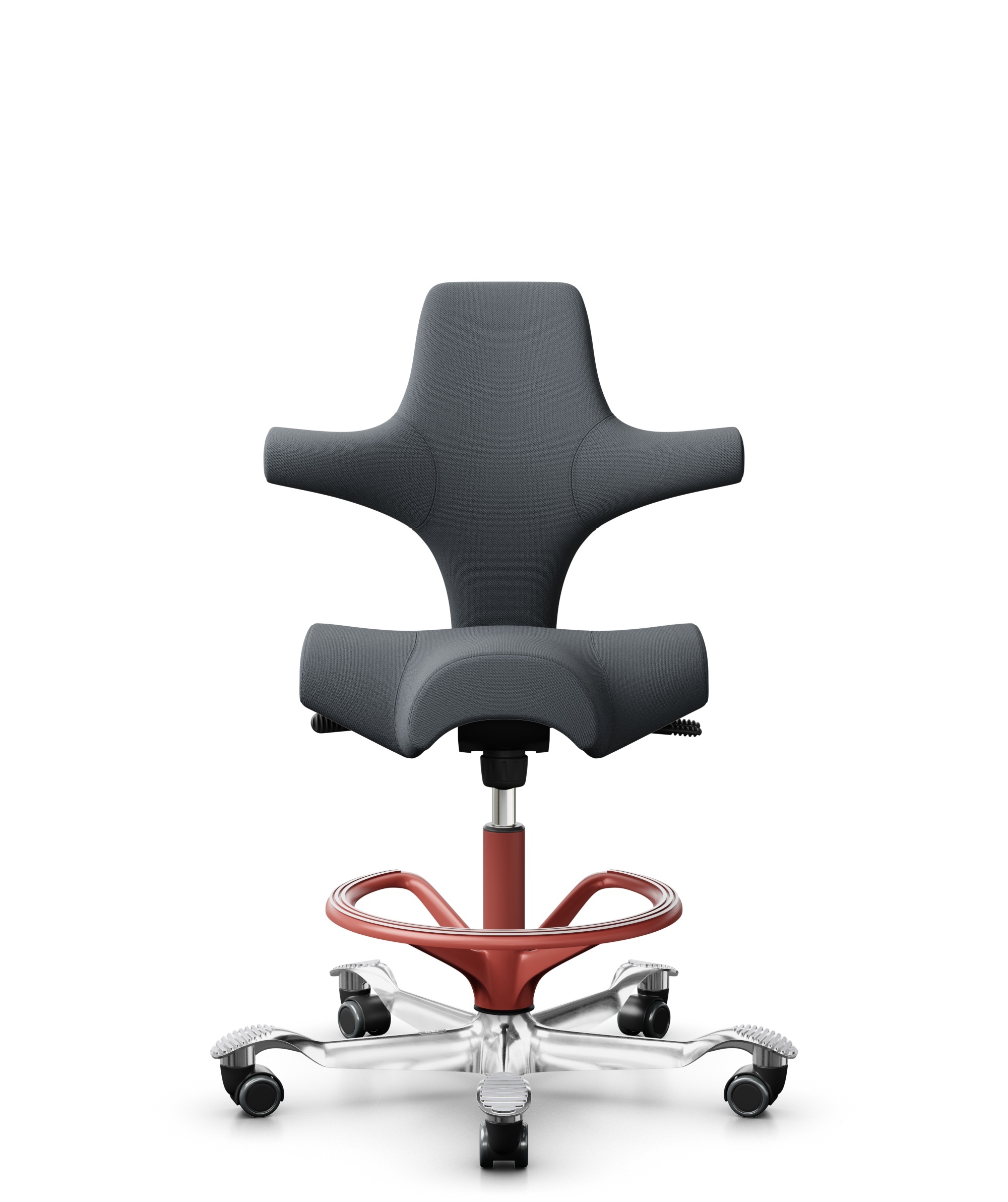 HÅG Capisco 8106 - Select (Gabriel) - Wol / Polyamide - SC60003 - Grey - Framekleur - Blush Rose - Gasveer - 265 mm (Zithoogte 53-79cm) - Vloercontact - Harde wielen t.b.v. zachte vloeren - Voetenring - Ja, in framekleur - Voetster - Ja, voetster in ge... - 1