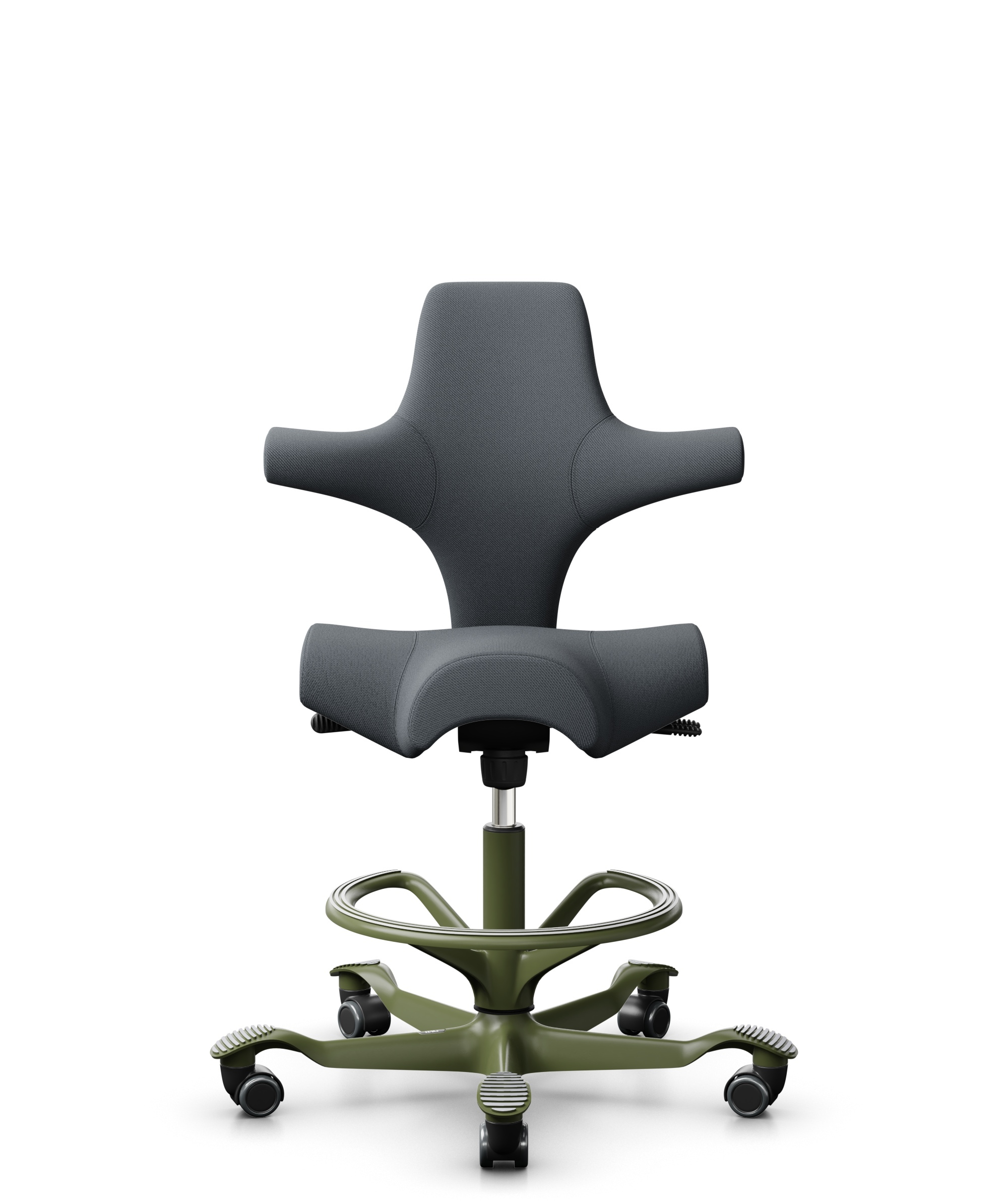 HÅG Capisco 8106 - Select (Gabriel) - Wol / Polyamide - SC60003 - Grey - Framekleur - Moss Grey - Gasveer - 200 mm (Zithoogte 46-64cm) - Vloercontact - Zachte wielen t.b.v. harde vloeren - Voetenring - Ja, in framekleur - Voetster - Nee, voetster in fr... - 1