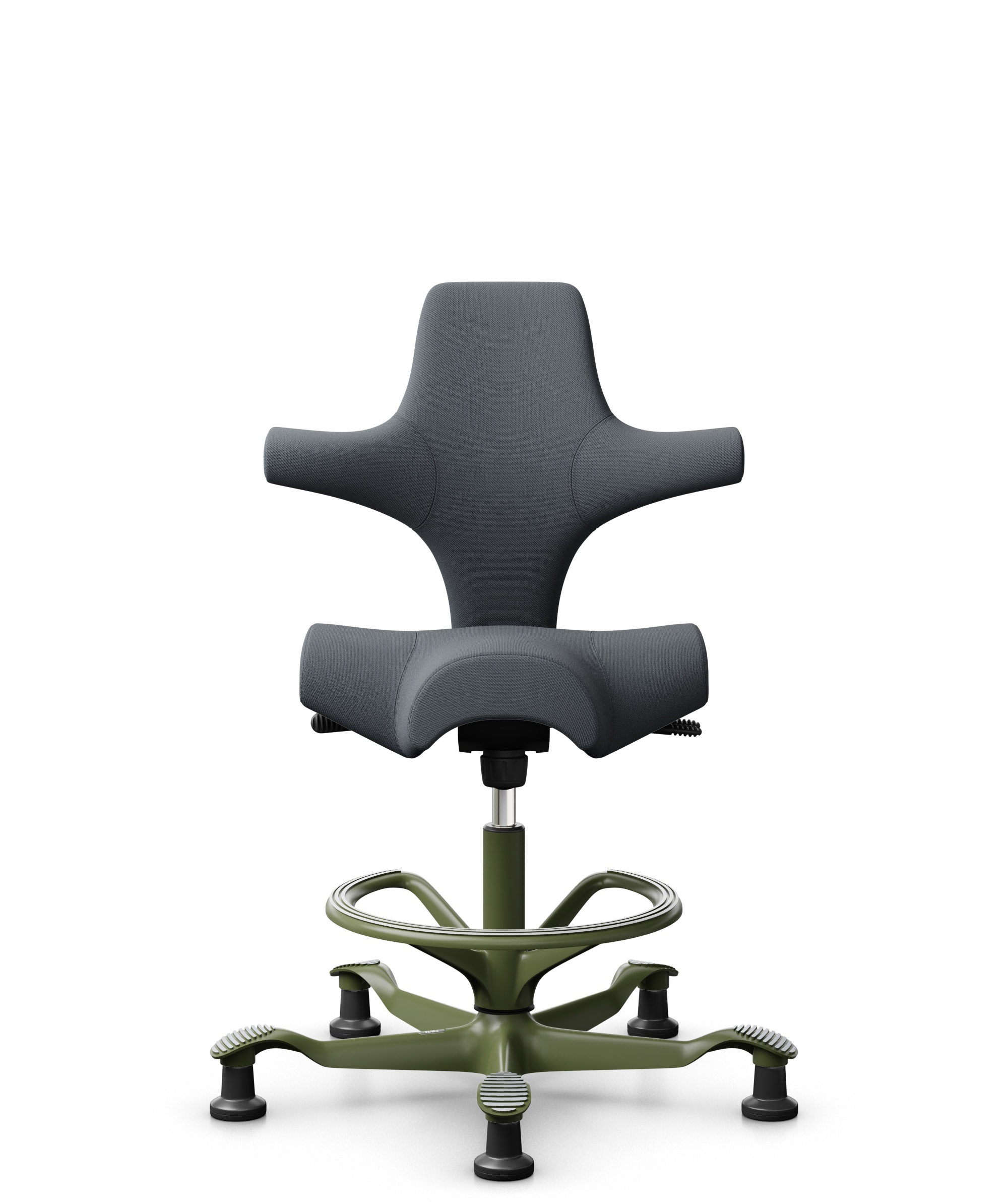 HÅG Capisco 8106 - Select (Gabriel) - Wol / Polyamide - SC60003 - Grey - Framekleur - Moss Grey - Gasveer - 200 mm (Zithoogte 46-64cm) - Vloercontact - Glijdoppen - Voetenring - Ja, in framekleur - Voetster - Nee, voetster in framekleur - 1