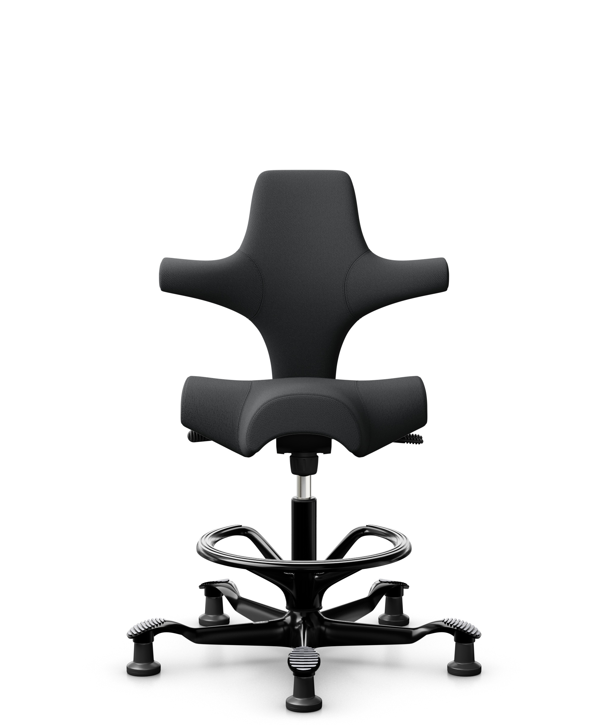 HÅG Capisco 8106 - Select (Gabriel) - Wol / Polyamide - SC60051 - Charcoal - Framekleur - Zwart - Gasveer - 265 mm (Zithoogte 53-79cm) - Vloercontact - Glijdoppen - Voetenring - Ja, in framekleur - Voetster - Nee, voetster in framekleur - 1