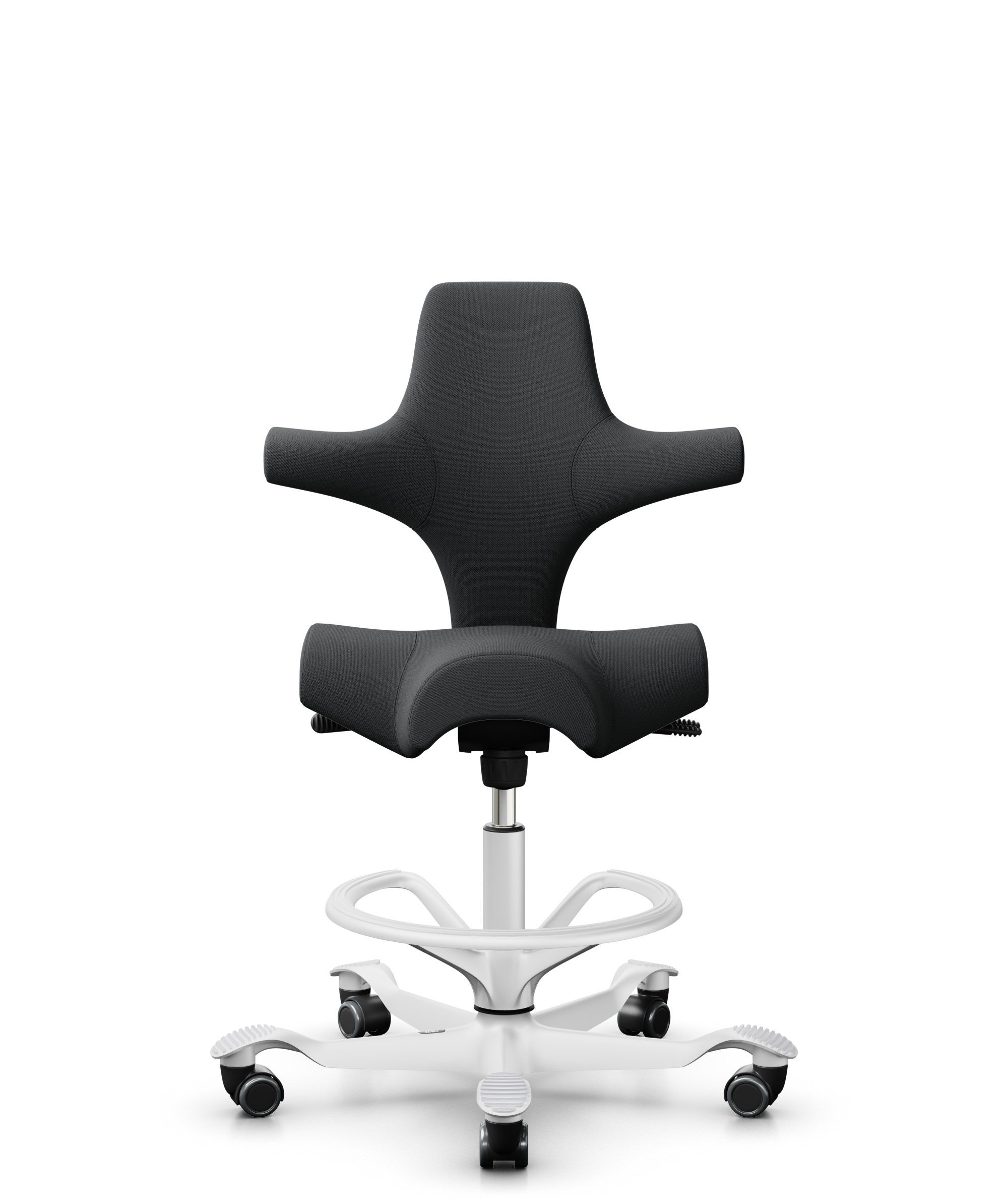 HÅG Capisco 8106 - Select (Gabriel) - Wol / Polyamide - SC60051 - Charcoal - Framekleur - Wit - Gasveer - 200 mm (Zithoogte 46-64cm) - Vloercontact - Harde wielen t.b.v. zachte vloeren - Voetenring - Ja, in framekleur - Voetster - Nee, voetster in fram... - 1