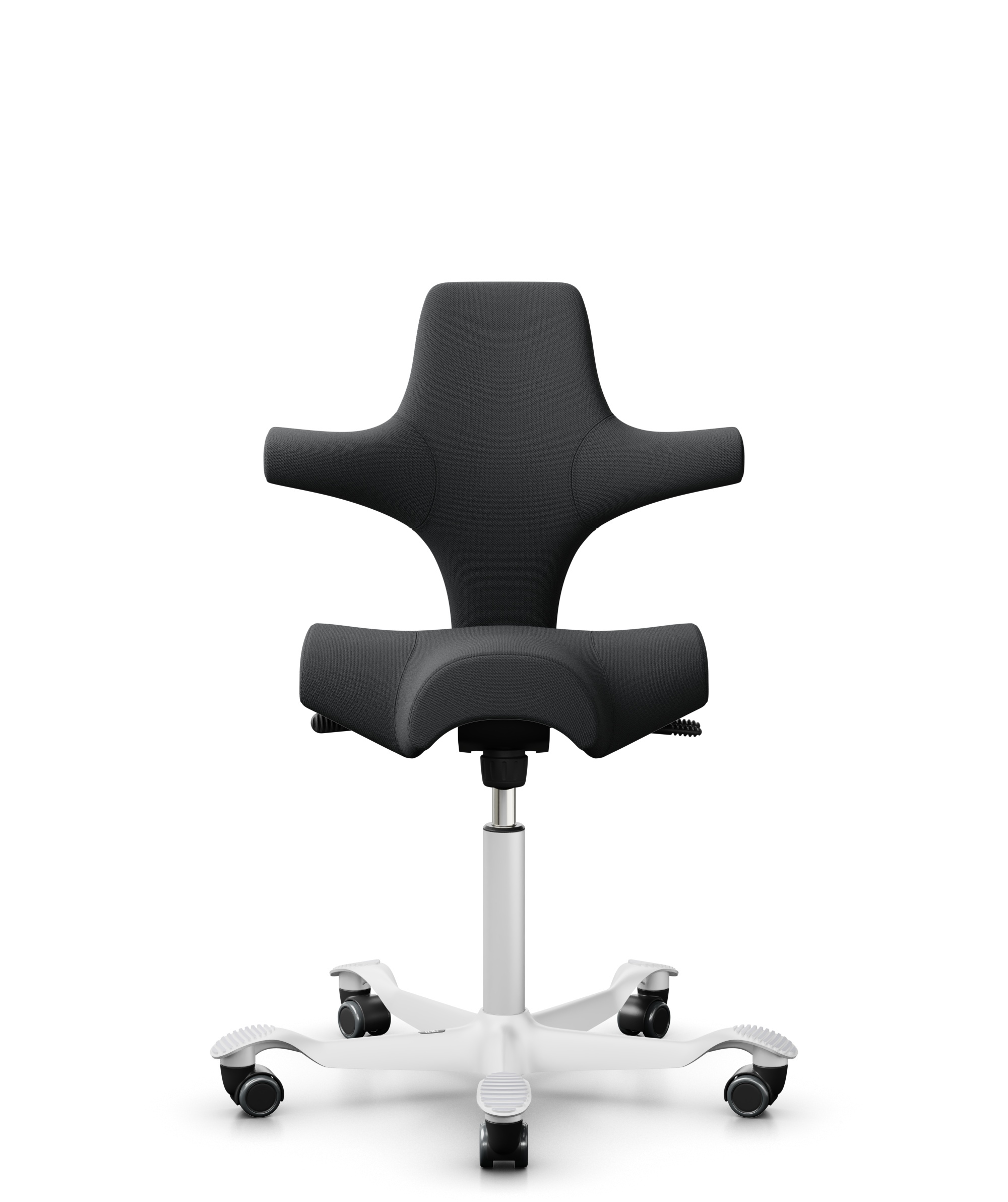 HÅG Capisco 8106 - Select (Gabriel) - Wol / Polyamide - SC60051 - Charcoal - Framekleur - Wit - Gasveer - 200 mm (Zithoogte 46-64cm) - Vloercontact - Zachte wielen t.b.v. harde vloeren - Voetenring - Nee, geen voetenring - Voetster - Nee, voetster in f... - 1