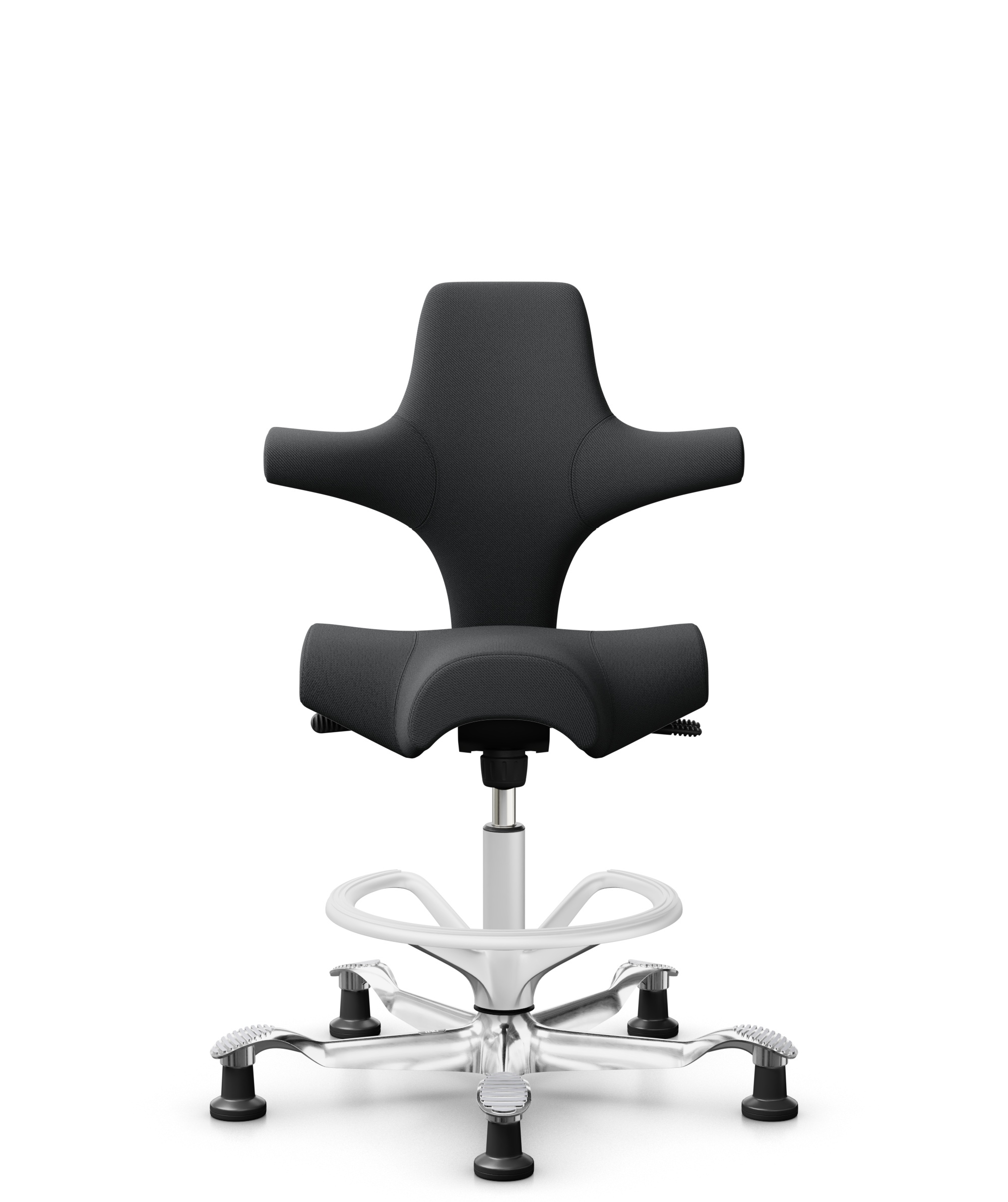 HÅG Capisco 8106 - Select (Gabriel) - Wol / Polyamide - SC60051 - Charcoal - Framekleur - Wit - Gasveer - 265 mm (Zithoogte 53-79cm) - Vloercontact - Glijdoppen - Voetenring - Ja, in framekleur - Voetster - Ja, voetster in gepolijst aluminium - 1