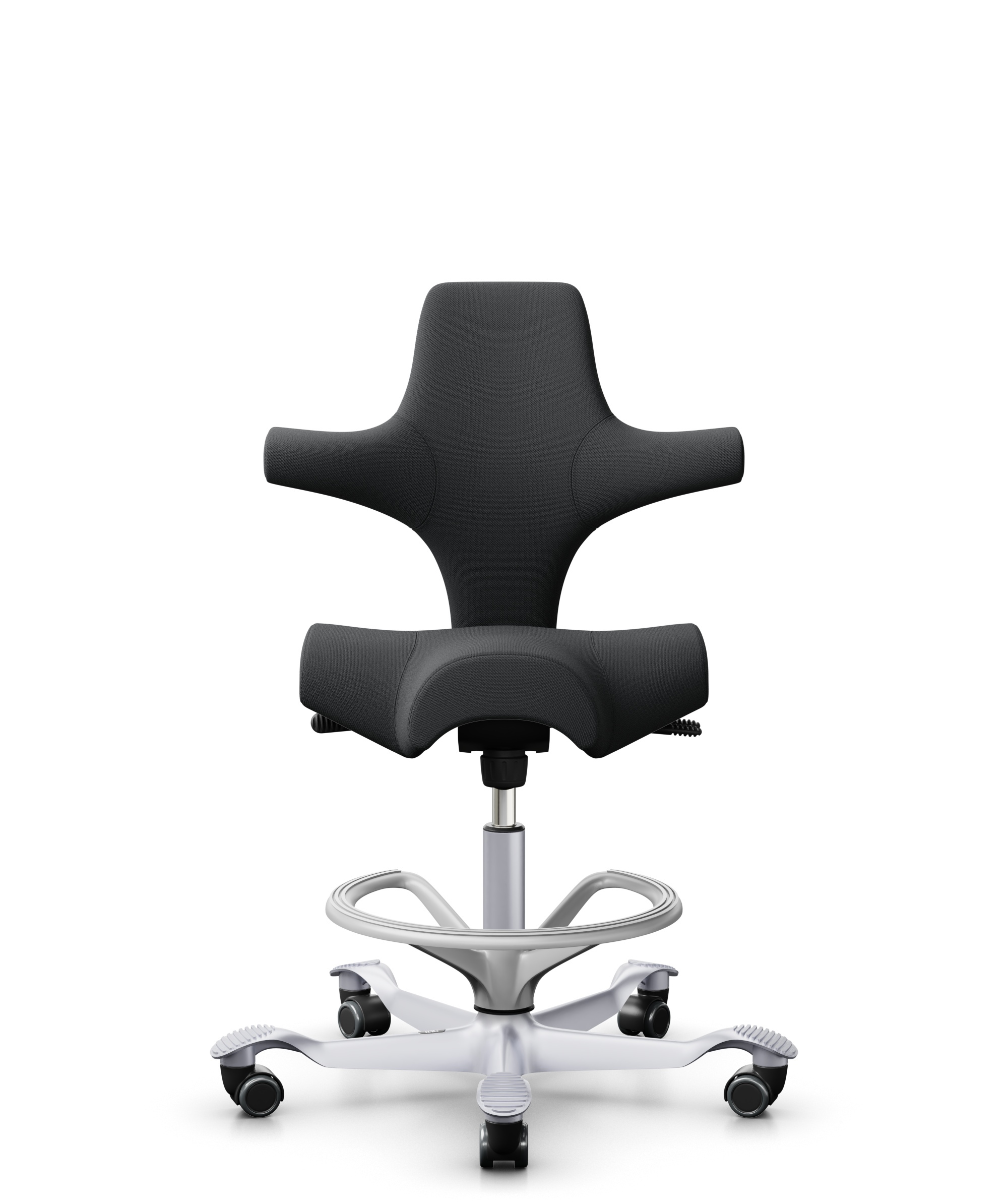 HÅG Capisco 8106 - Select (Gabriel) - Wol / Polyamide - SC60051 - Charcoal - Framekleur - Zilver - Gasveer - 200 mm (Zithoogte 46-64cm) - Vloercontact - Zachte wielen t.b.v. harde vloeren - Voetenring - Ja, in framekleur - Voetster - Nee, voetster in f... - 1
