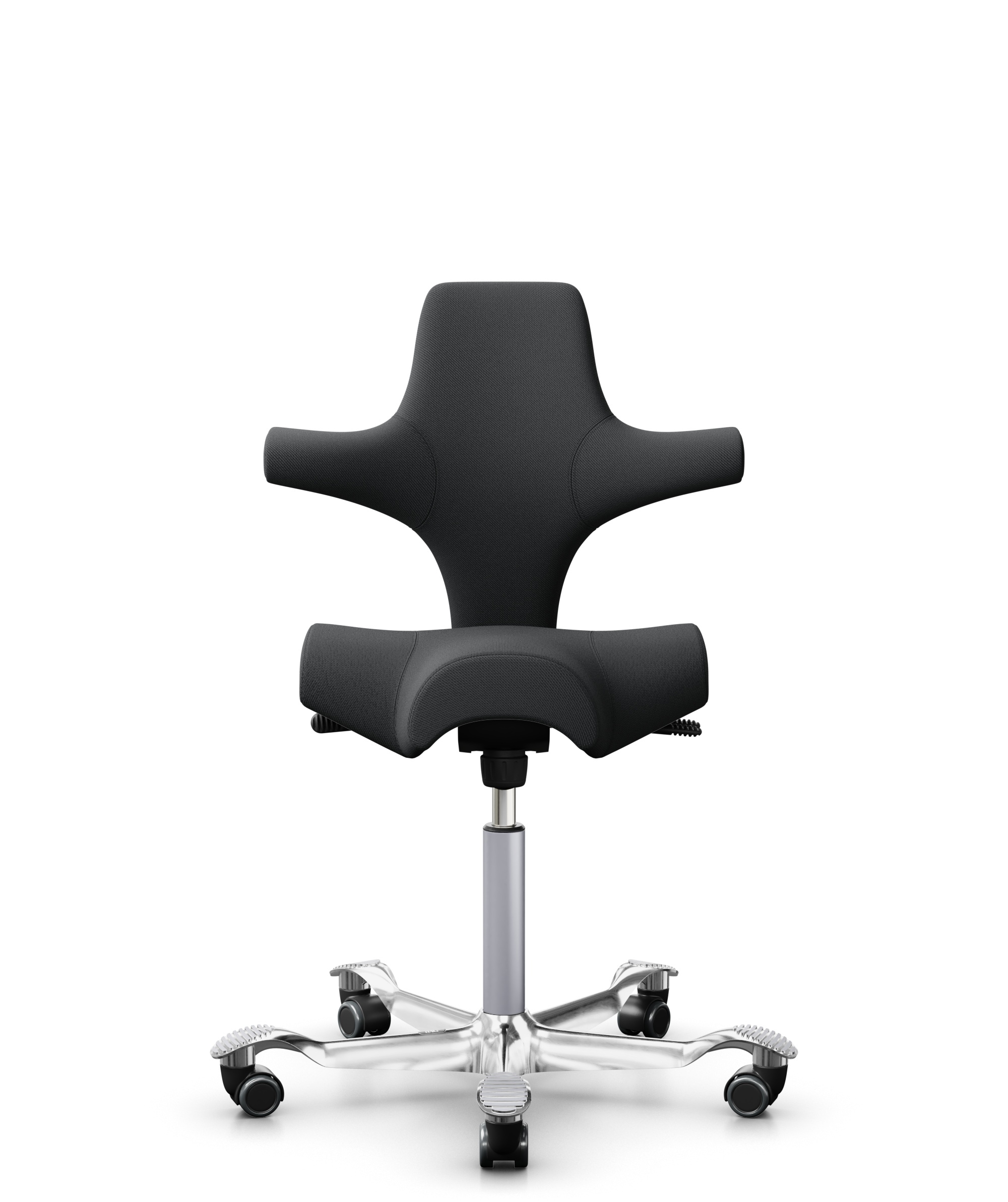 HÅG Capisco 8106 - Select (Gabriel) - Wol / Polyamide - SC60051 - Charcoal - Framekleur - Zilver - Gasveer - 265 mm (Zithoogte 53-79cm) - Vloercontact - Zachte wielen t.b.v. harde vloeren - Voetenring - Nee, geen voetenring - Voetster - Ja, voetster in... - 1