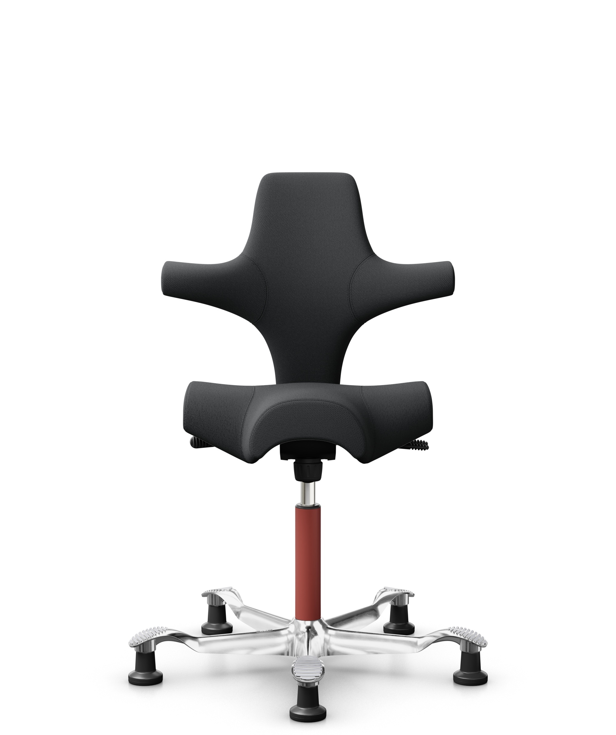 HÅG Capisco 8106 - Select (Gabriel) - Wol / Polyamide - SC60051 - Charcoal - Framekleur - Blush Rose - Gasveer - 265 mm (Zithoogte 53-79cm) - Vloercontact - Glijdoppen - Voetenring - Nee, geen voetenring - Voetster - Ja, voetster in gepolijst aluminium - 1