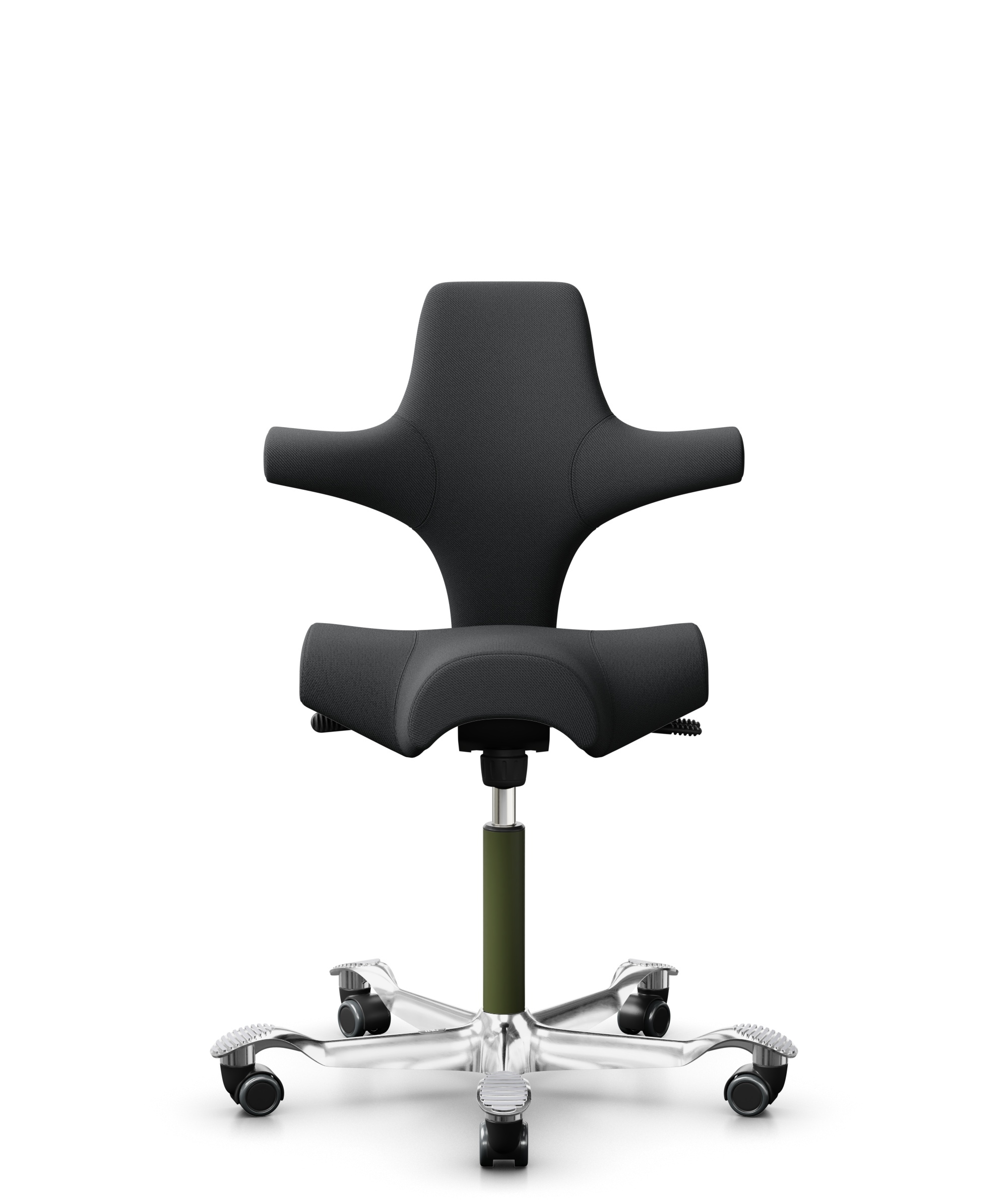 HÅG Capisco 8106 - Select (Gabriel) - Wol / Polyamide - SC60051 - Charcoal - Framekleur - Moss Grey - Gasveer - 150 mm (Zithoogte 40-55cm) - Vloercontact - Zachte wielen t.b.v. harde vloeren - Voetenring - Nee, geen voetenring - Voetster - Ja, voetster... - 1