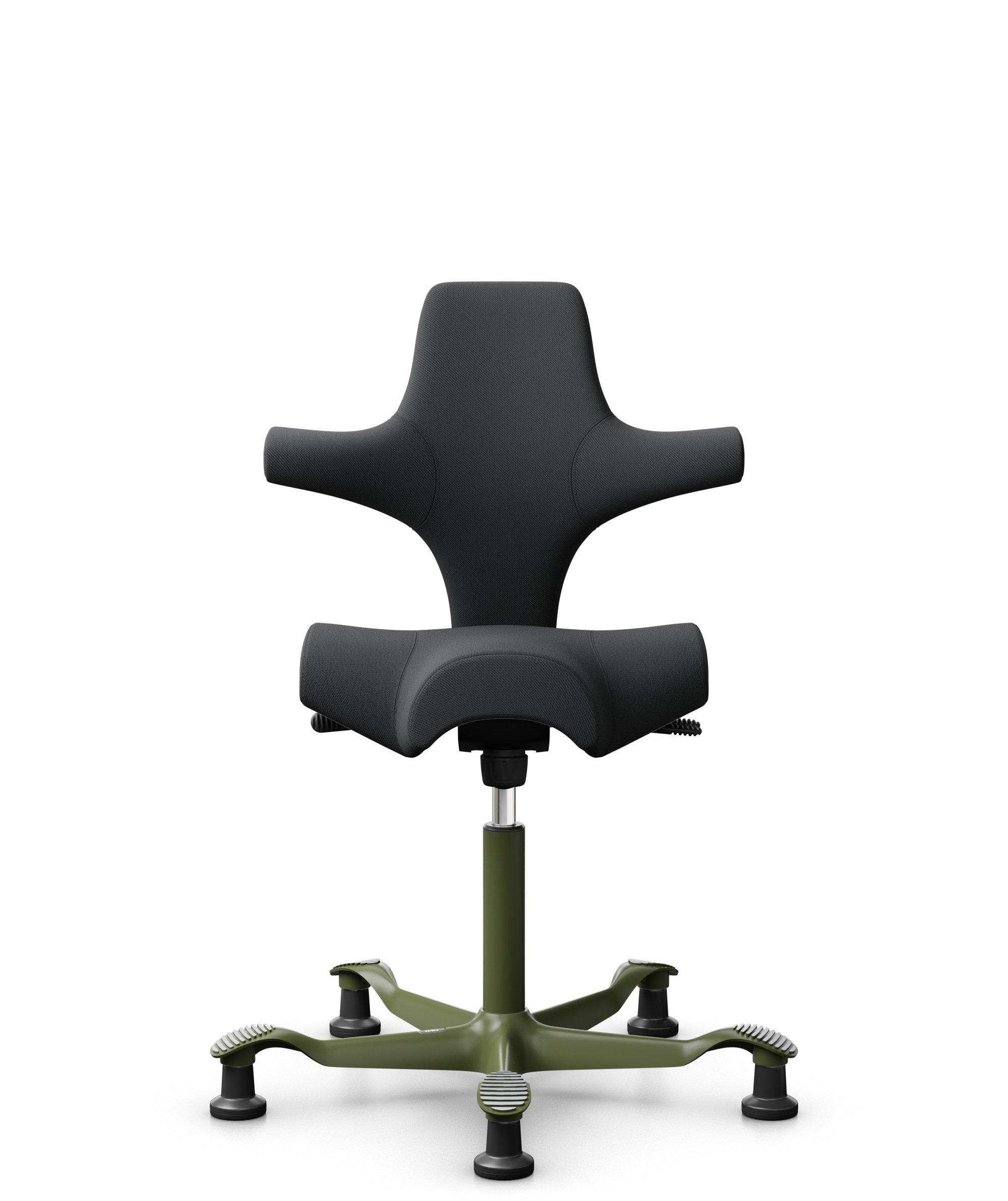 HÅG Capisco 8106 - Select (Gabriel) - Wol / Polyamide - SC60051 - Charcoal - Framekleur - Moss Grey - Gasveer - 150 mm (Zithoogte 40-55cm) - Vloercontact - Glijdoppen - Voetenring - Nee, geen voetenring - Voetster - Nee, voetster in framekleur - 1