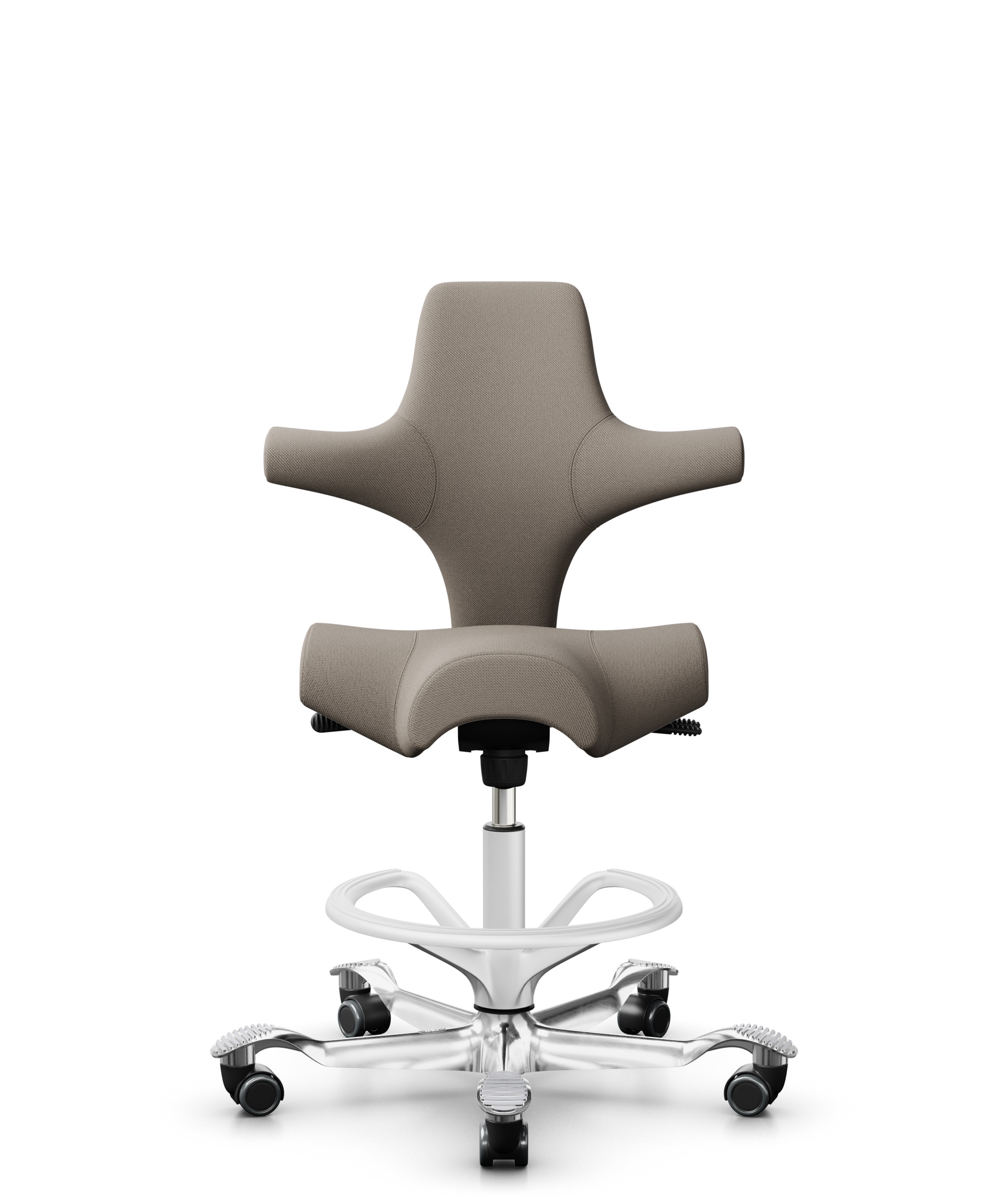 HÅG Capisco 8106 - Select (Gabriel) - Wol / Polyamide - SC60129 - Beige - Framekleur - Wit - Gasveer - 265 mm (Zithoogte 53-79cm) - Vloercontact - Zachte wielen t.b.v. harde vloeren - Voetenring - Ja, in framekleur - Voetster - Ja, voetster in gepolijs... - 1