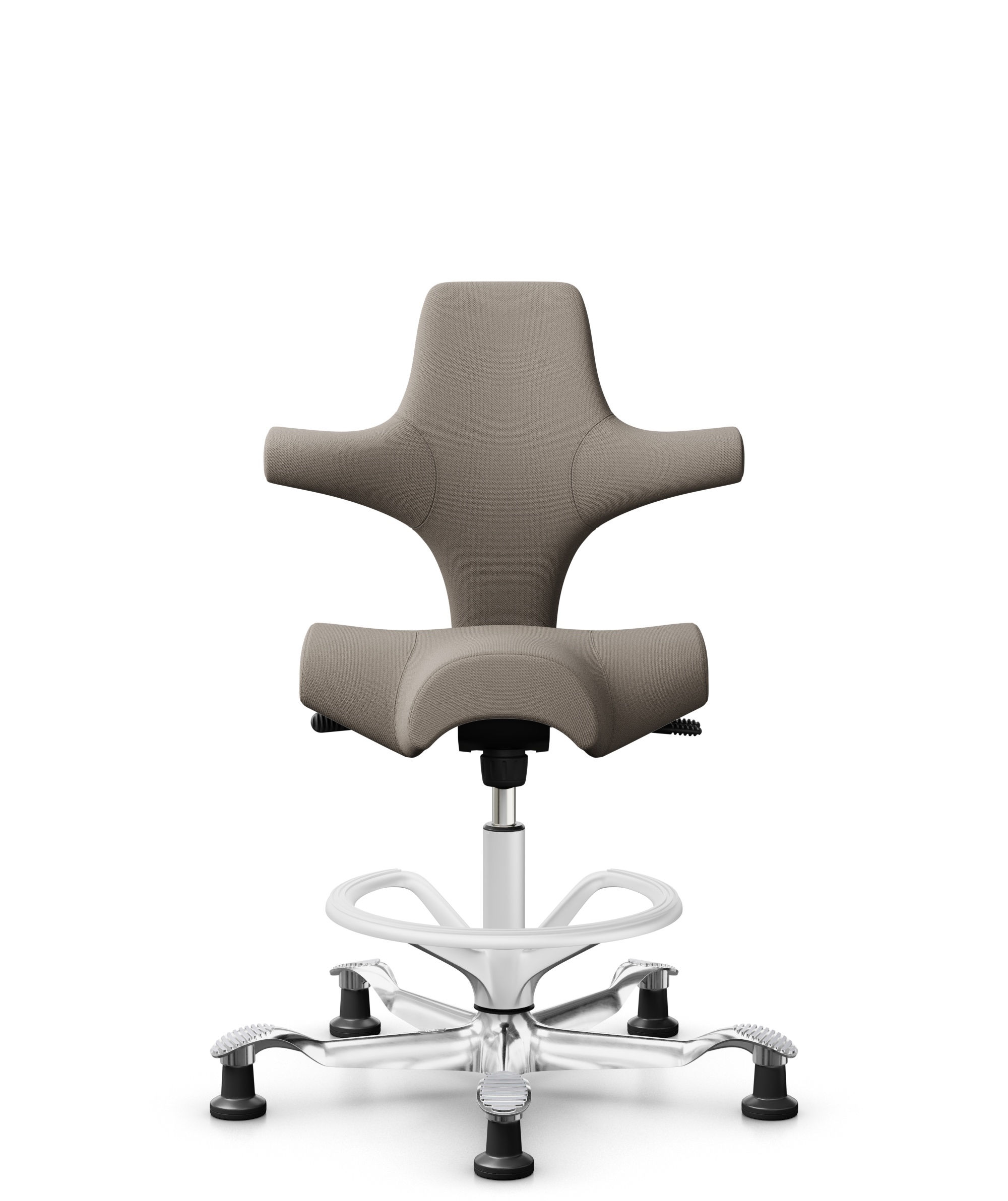 HÅG Capisco 8106 - Select (Gabriel) - Wol / Polyamide - SC60129 - Beige - Framekleur - Wit - Gasveer - 265 mm (Zithoogte 53-79cm) - Vloercontact - Glijdoppen - Voetenring - Ja, in framekleur - Voetster - Ja, voetster in gepolijst aluminium - 1
