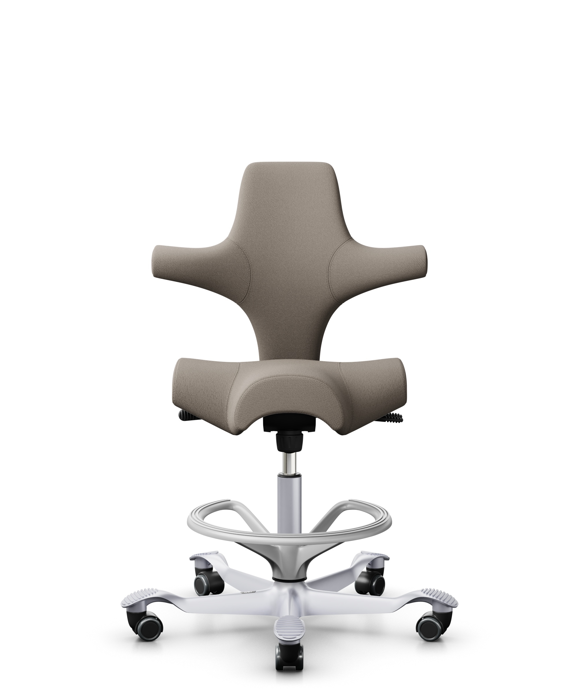 HÅG Capisco 8106 - Select (Gabriel) - Wol / Polyamide - SC60129 - Beige - Framekleur - Zilver - Gasveer - 265 mm (Zithoogte 53-79cm) - Vloercontact - Harde wielen t.b.v. zachte vloeren - Voetenring - Ja, in framekleur - Voetster - Nee, voetster in fram... - 1