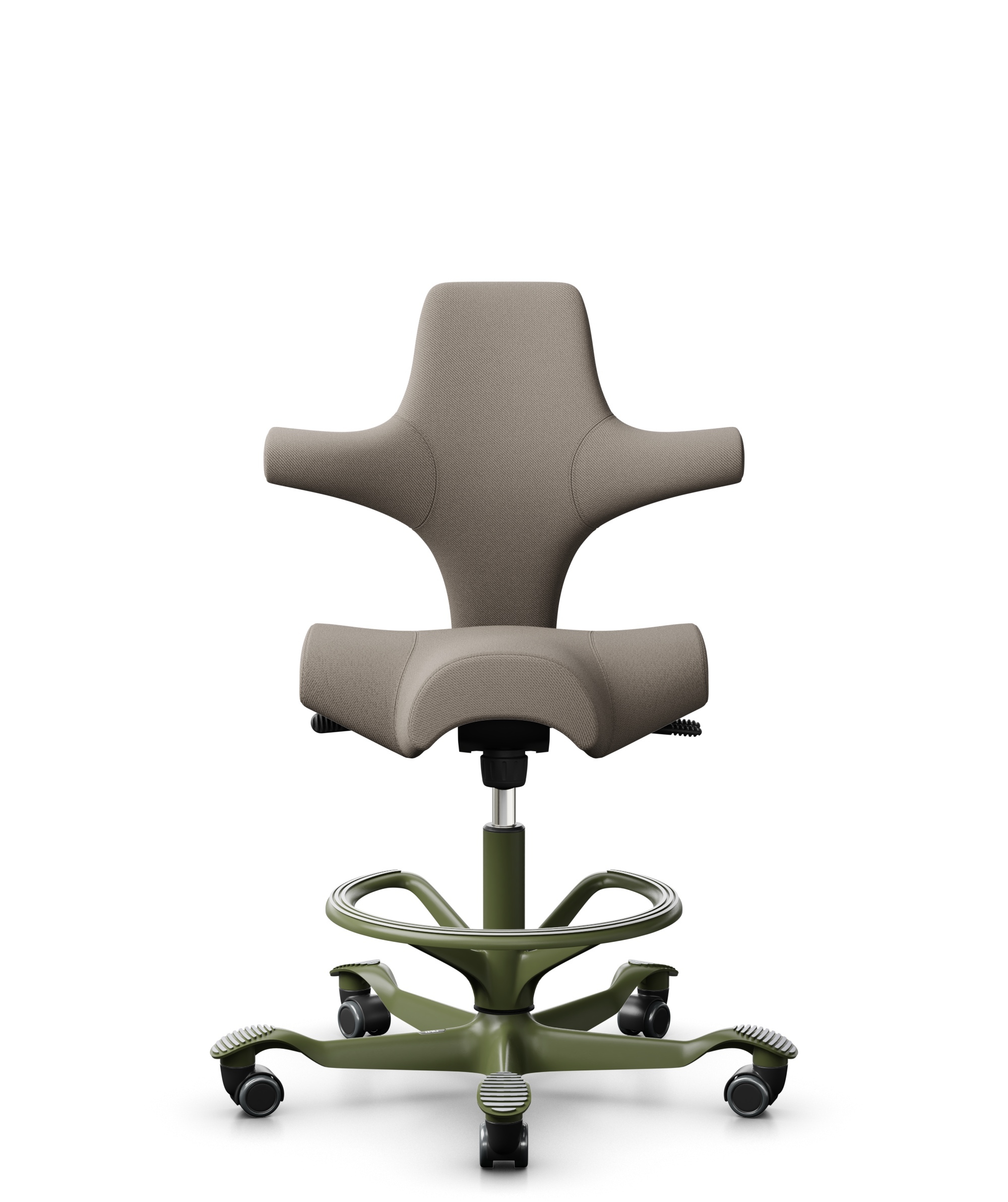 HÅG Capisco 8106 - Select (Gabriel) - Wol / Polyamide - SC60129 - Beige - Framekleur - Moss Grey - Gasveer - 265 mm (Zithoogte 53-79cm) - Vloercontact - Zachte wielen t.b.v. harde vloeren - Voetenring - Ja, in framekleur - Voetster - Nee, voetster in f... - 1