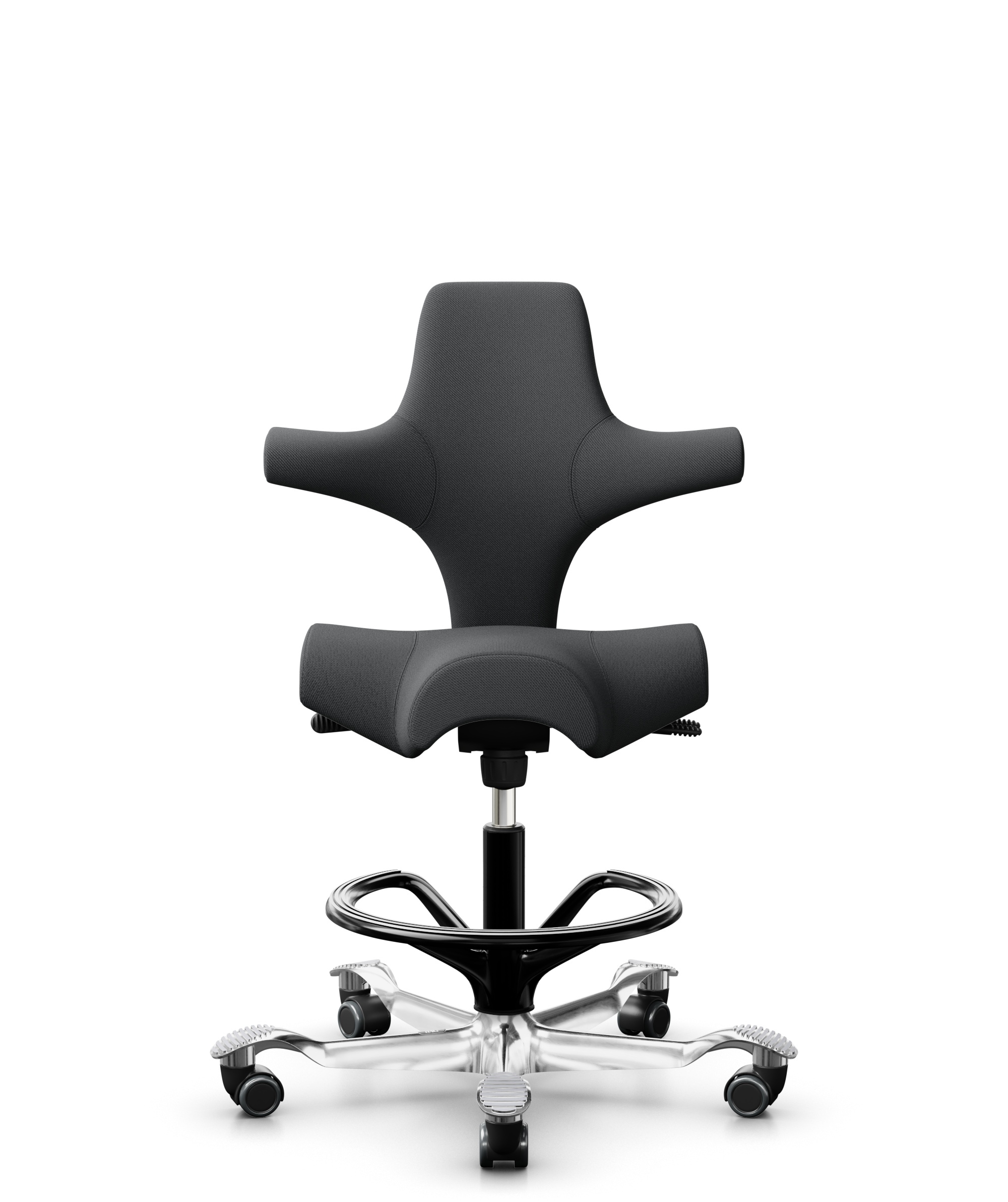 HÅG Capisco 8106 - Select (Gabriel) - Wol / Polyamide - SC60134 - Dark Grey - Framekleur - Zwart - Gasveer - 200 mm (Zithoogte 46-64cm) - Vloercontact - Zachte wielen t.b.v. harde vloeren - Voetenring - Ja, in framekleur - Voetster - Ja, voetster in ge... - 1