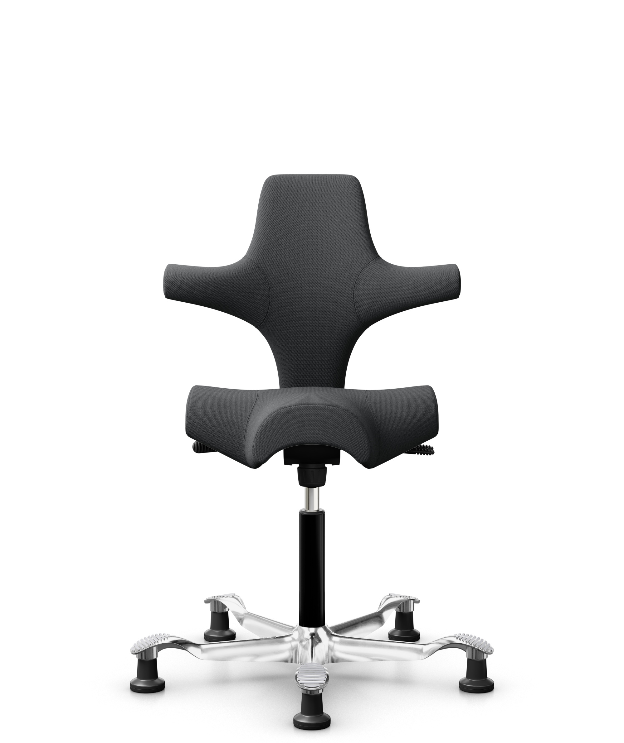 HÅG Capisco 8106 - Select (Gabriel) - Wol / Polyamide - SC60134 - Dark Grey - Framekleur - Zwart - Gasveer - 200 mm (Zithoogte 46-64cm) - Vloercontact - Glijdoppen - Voetenring - Nee, geen voetenring - Voetster - Ja, voetster in gepolijst aluminium - 1