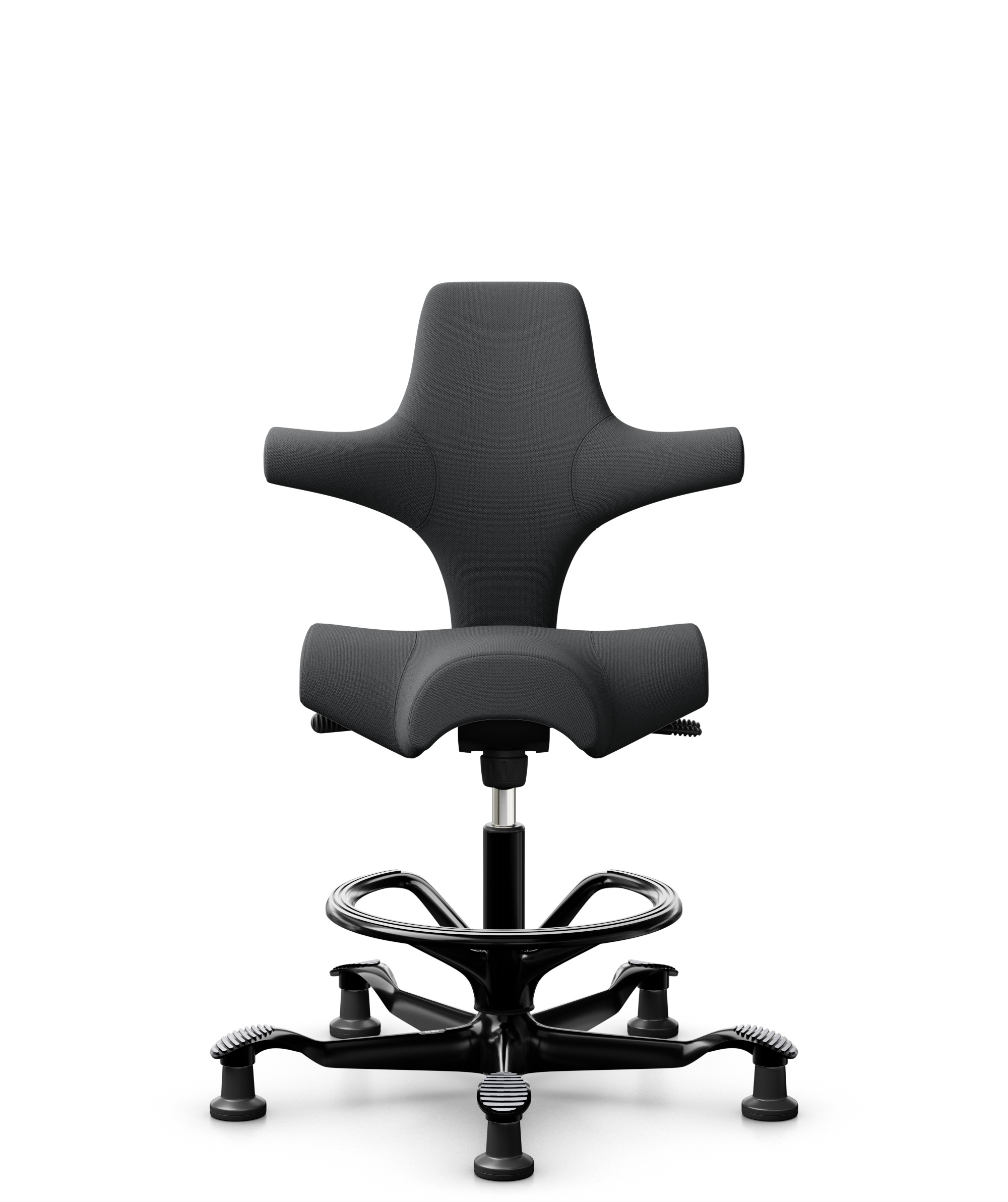 HÅG Capisco 8106 - Select (Gabriel) - Wol / Polyamide - SC60134 - Dark Grey - Framekleur - Zwart - Gasveer - 265 mm (Zithoogte 53-79cm) - Vloercontact - Glijdoppen - Voetenring - Ja, in framekleur - Voetster - Nee, voetster in framekleur - 1