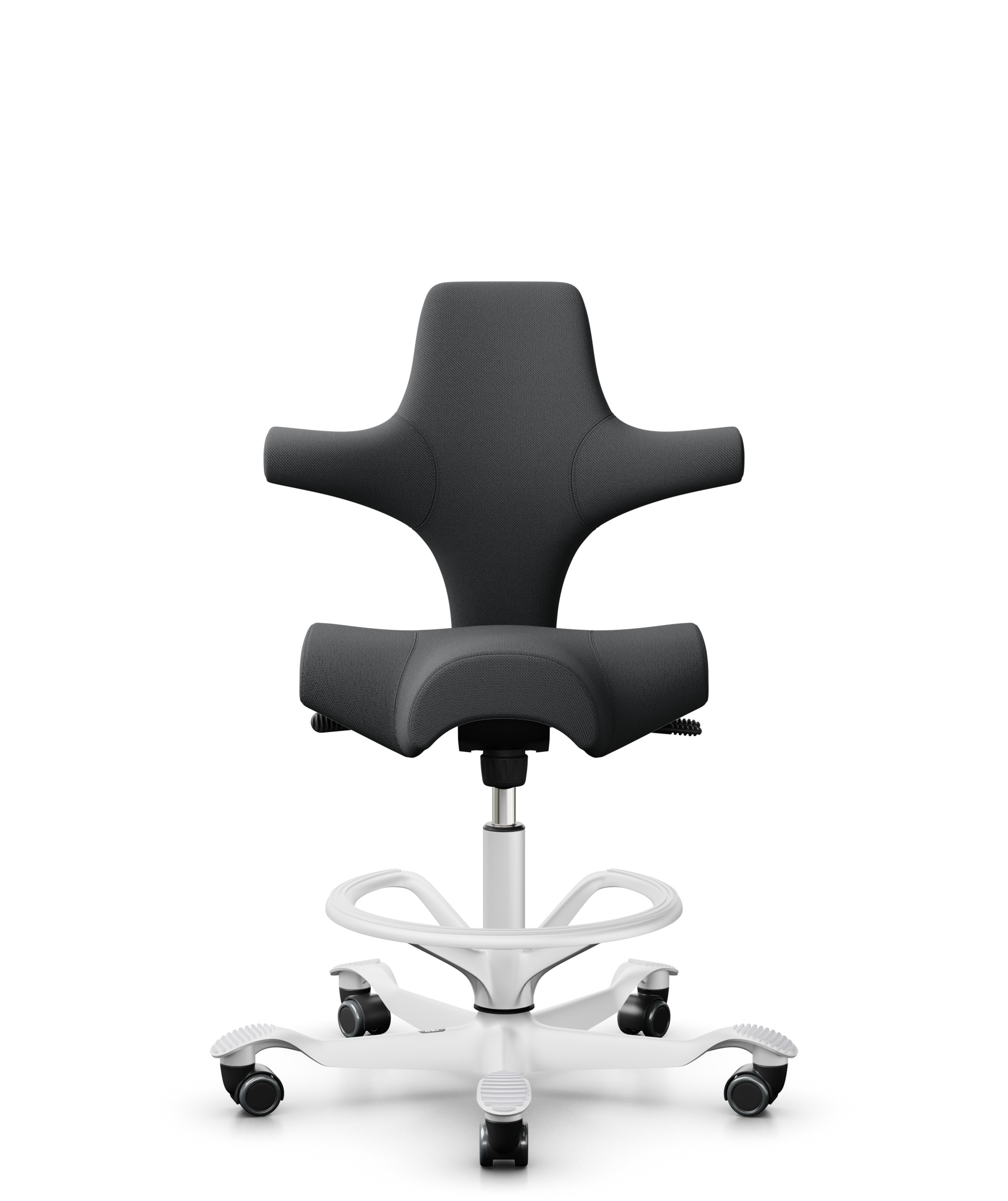 HÅG Capisco 8106 - Select (Gabriel) - Wol / Polyamide - SC60134 - Dark Grey - Framekleur - Wit - Gasveer - 200 mm (Zithoogte 46-64cm) - Vloercontact - Zachte wielen t.b.v. harde vloeren - Voetenring - Ja, in framekleur - Voetster - Nee, voetster in fra... - 1
