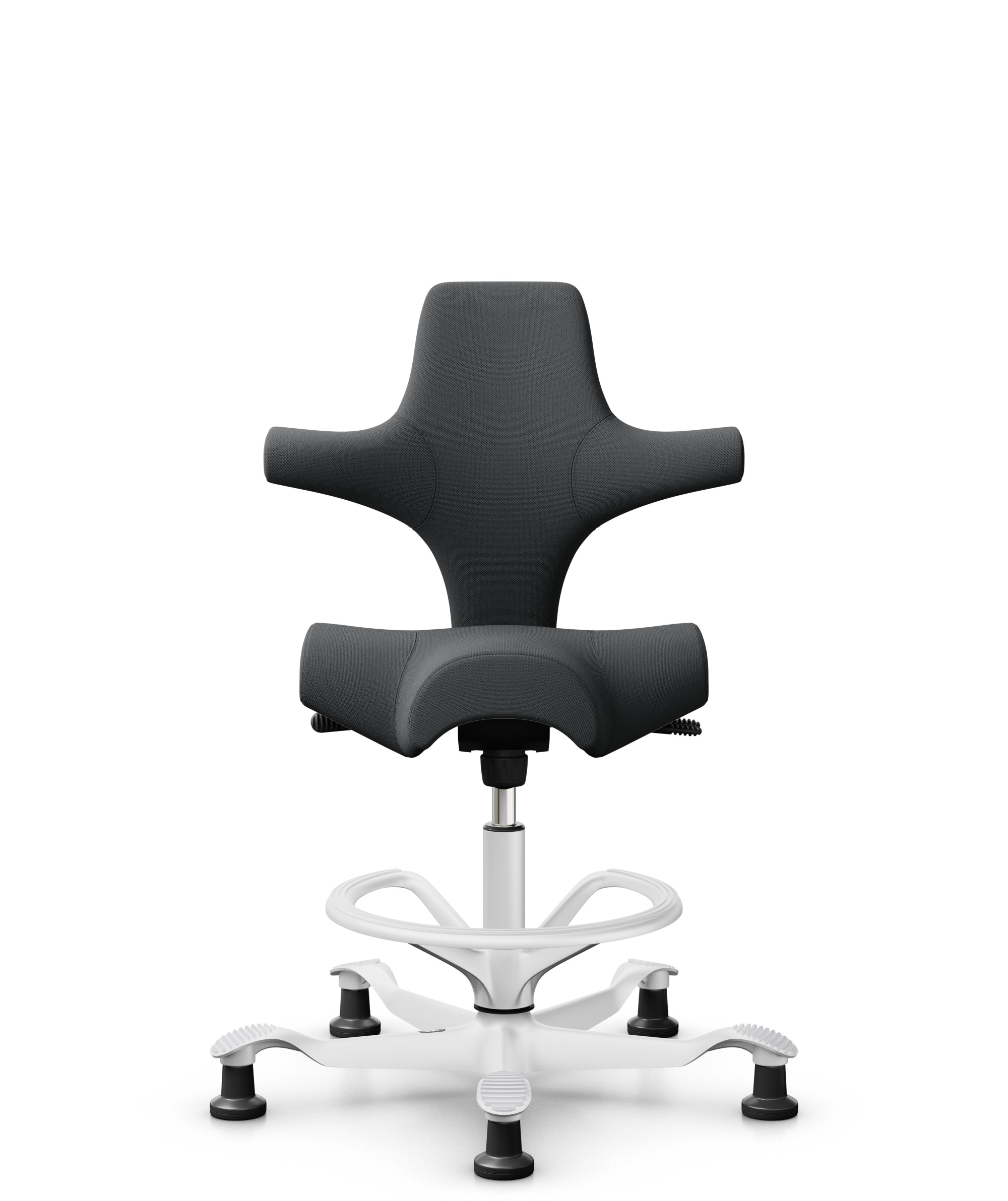 HÅG Capisco 8106 - Select (Gabriel) - Wol / Polyamide - SC60134 - Dark Grey - Framekleur - Wit - Gasveer - 200 mm (Zithoogte 46-64cm) - Vloercontact - Glijdoppen - Voetenring - Ja, in framekleur - Voetster - Nee, voetster in framekleur - 1