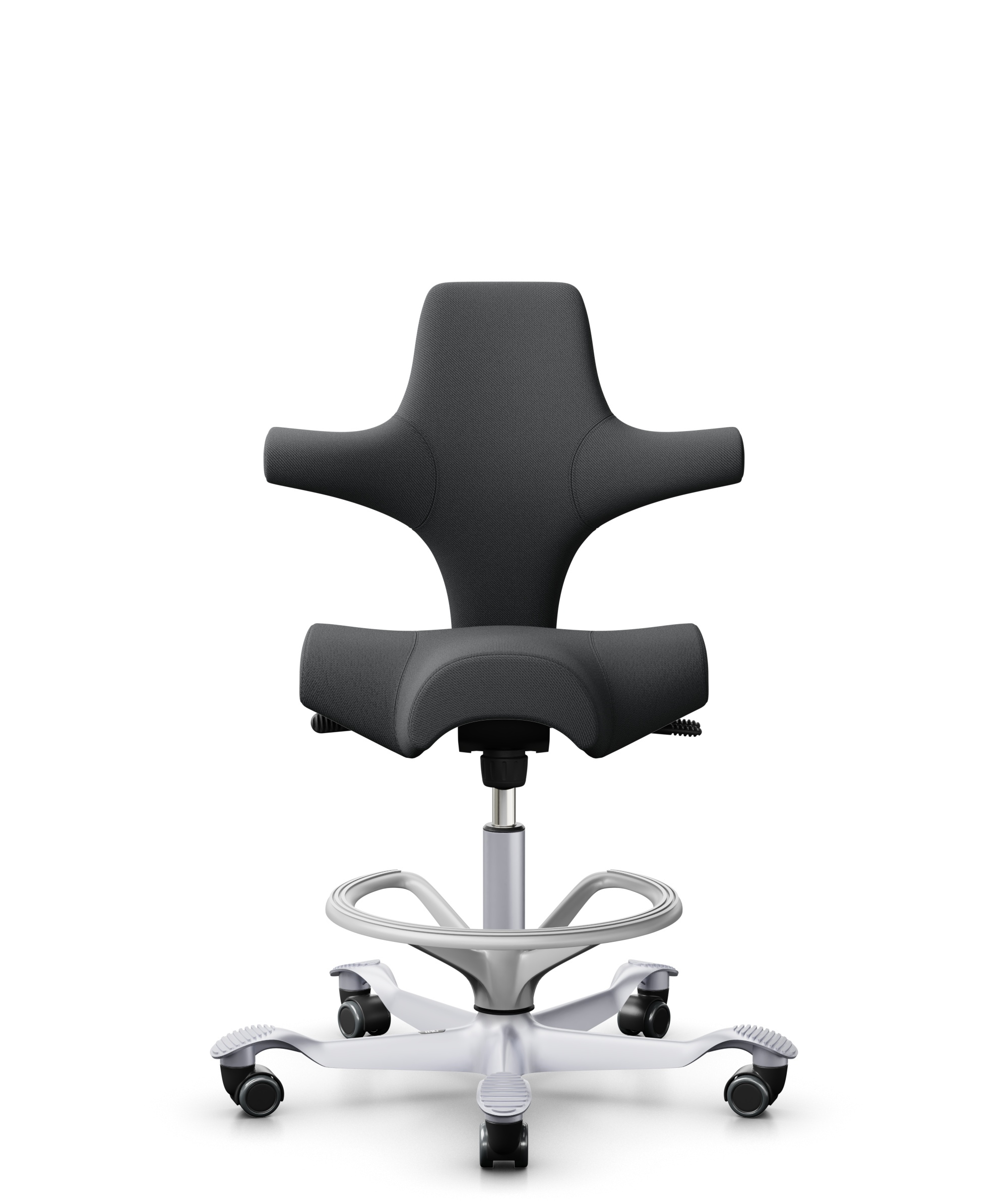 HÅG Capisco 8106 - Select (Gabriel) - Wol / Polyamide - SC60134 - Dark Grey - Framekleur - Zilver - Gasveer - 200 mm (Zithoogte 46-64cm) - Vloercontact - Harde wielen t.b.v. zachte vloeren - Voetenring - Ja, in framekleur - Voetster - Nee, voetster in ... - 1