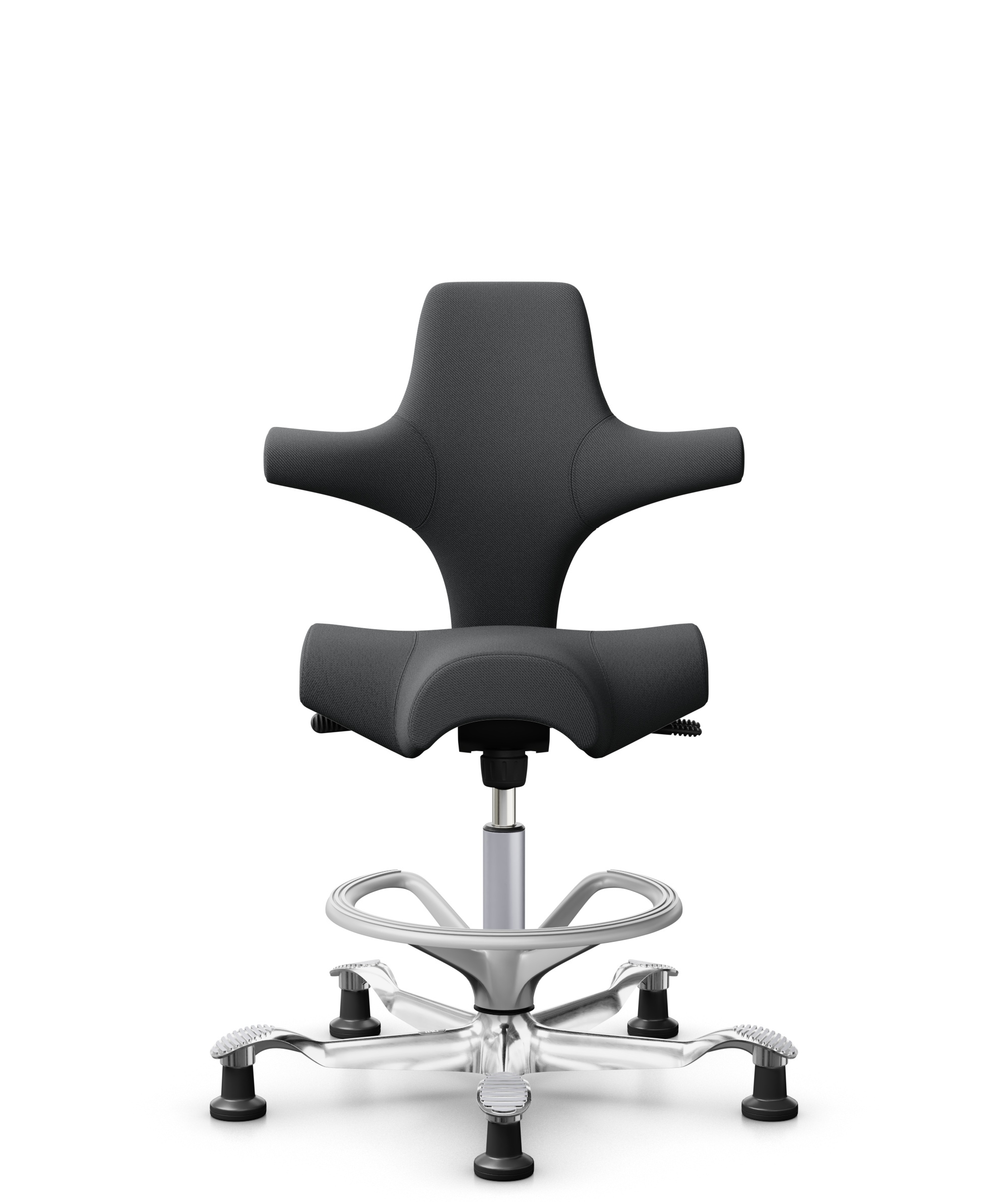 HÅG Capisco 8106 - Select (Gabriel) - Wol / Polyamide - SC60134 - Dark Grey - Framekleur - Zilver - Gasveer - 265 mm (Zithoogte 53-79cm) - Vloercontact - Glijdoppen - Voetenring - Ja, in framekleur - Voetster - Ja, voetster in gepolijst aluminium - 1