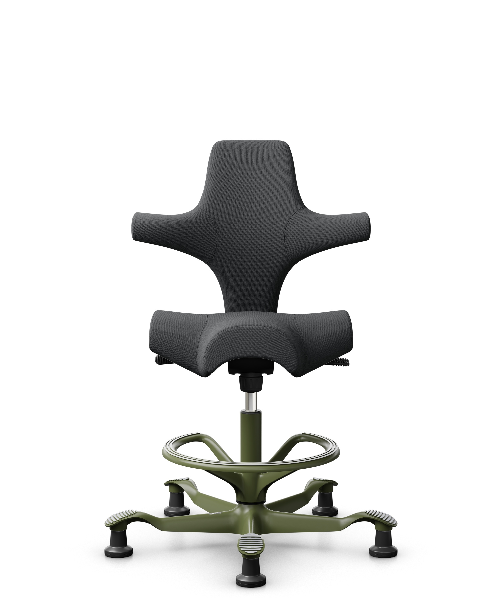 HÅG Capisco 8106 - Select (Gabriel) - Wol / Polyamide - SC60134 - Dark Grey - Framekleur - Moss Grey - Gasveer - 200 mm (Zithoogte 46-64cm) - Vloercontact - Glijdoppen - Voetenring - Ja, in framekleur - Voetster - Nee, voetster in framekleur - 1