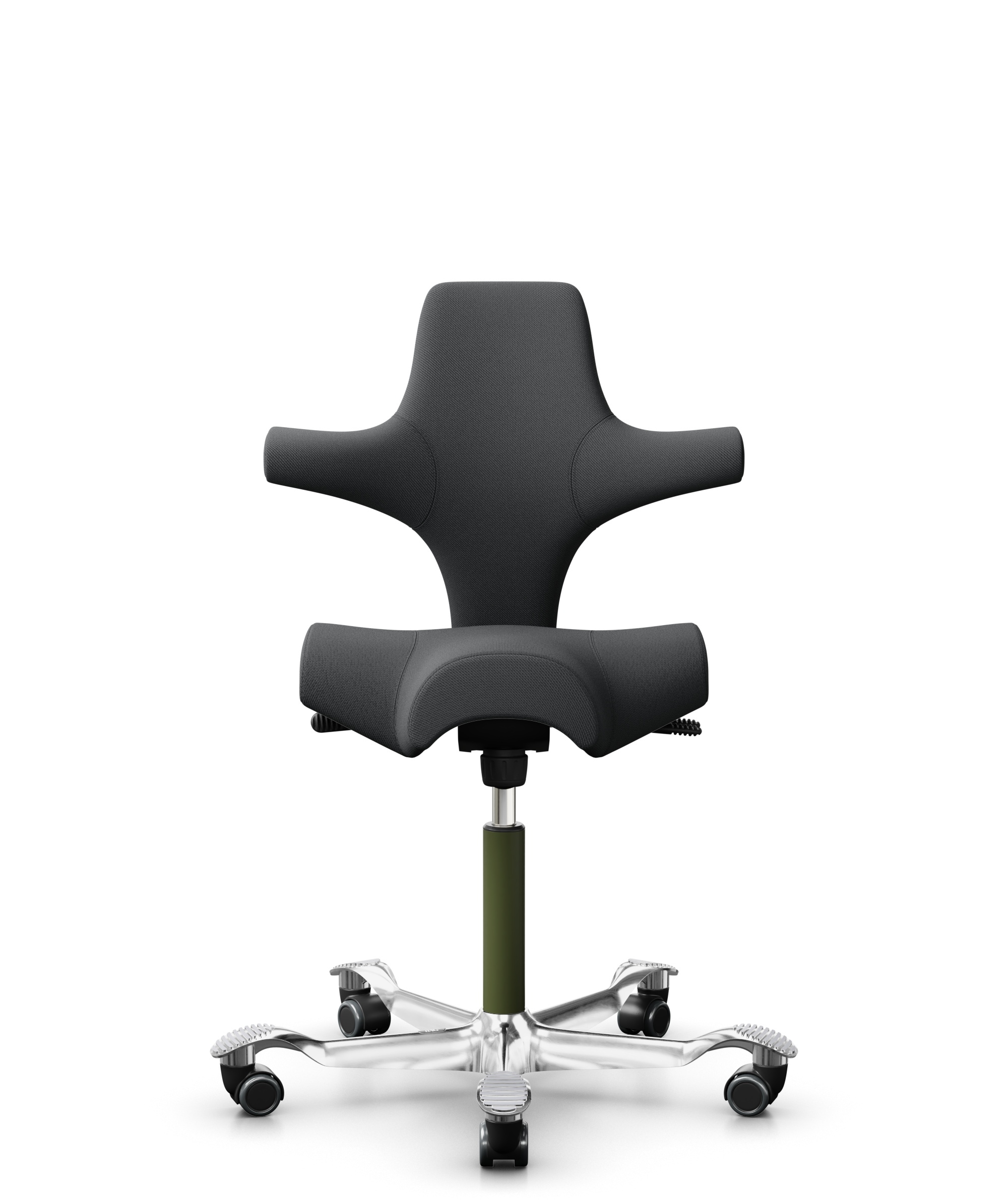 HÅG Capisco 8106 - Select (Gabriel) - Wol / Polyamide - SC60134 - Dark Grey - Framekleur - Moss Grey - Gasveer - 265 mm (Zithoogte 53-79cm) - Vloercontact - Harde wielen t.b.v. zachte vloeren - Voetenring - Nee, geen voetenring - Voetster - Ja, voetste... - 1