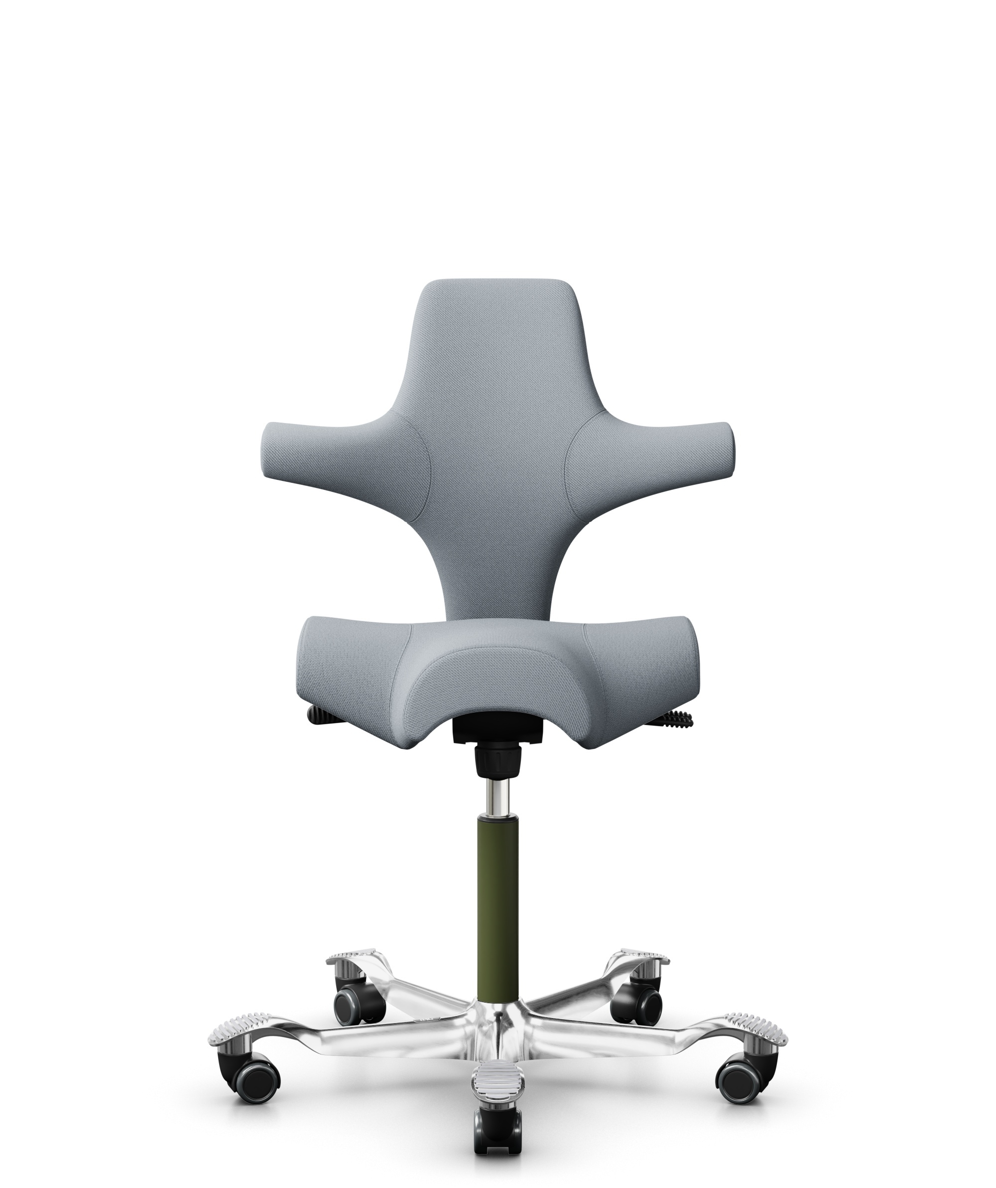 HÅG Capisco 8106 - Select (Gabriel) - Wol / Polyamide - SC60139 - Light grey - Framekleur - Wit - Gasveer - 150 mm (Zithoogte 40-55cm) - Vloercontact - Harde wielen t.b.v. zachte vloeren - Voetenring - Nee, geen voetenring - Voetster - Ja, voetster in ... - 1