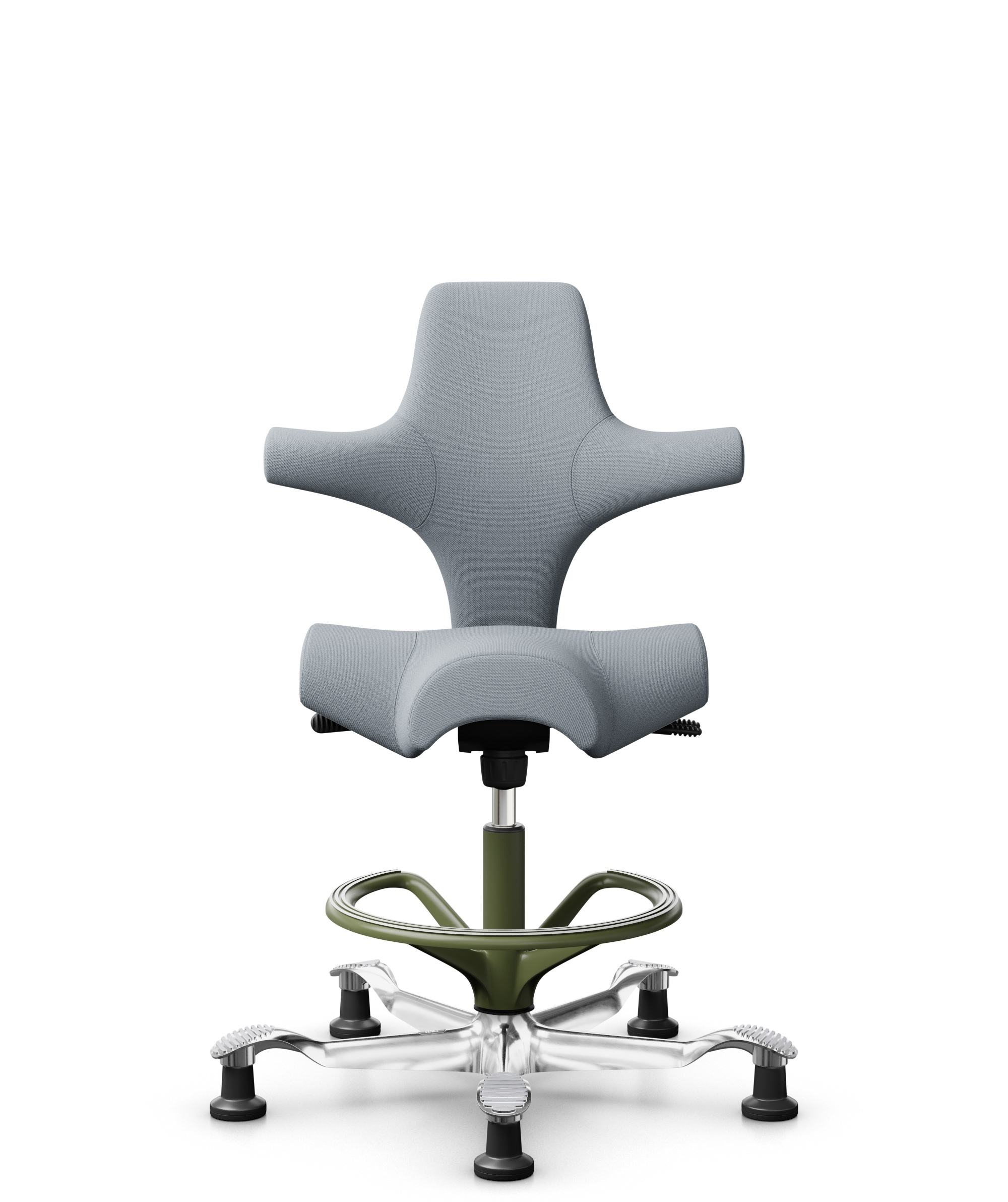 HÅG Capisco 8106 - Select (Gabriel) - Wol / Polyamide - SC60139 - Light grey - Framekleur - Wit - Gasveer - 265 mm (Zithoogte 53-79cm) - Vloercontact - Glijdoppen - Voetenring - Ja, in framekleur - Voetster - Ja, voetster in gepolijst aluminium - 1