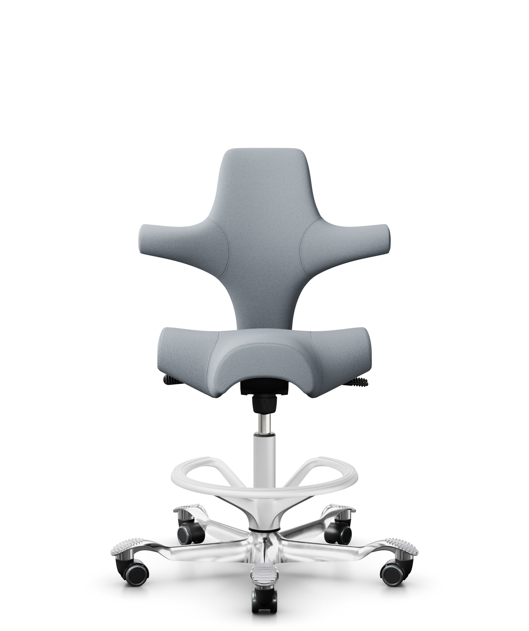 HÅG Capisco 8106 - Select (Gabriel) - Wol / Polyamide - SC60139 - Light grey - Framekleur - Zilver - Gasveer - 200 mm (Zithoogte 46-64cm) - Vloercontact - Harde wielen t.b.v. zachte vloeren - Voetenring - Ja, in framekleur - Voetster - Ja, voetster in ... - 1