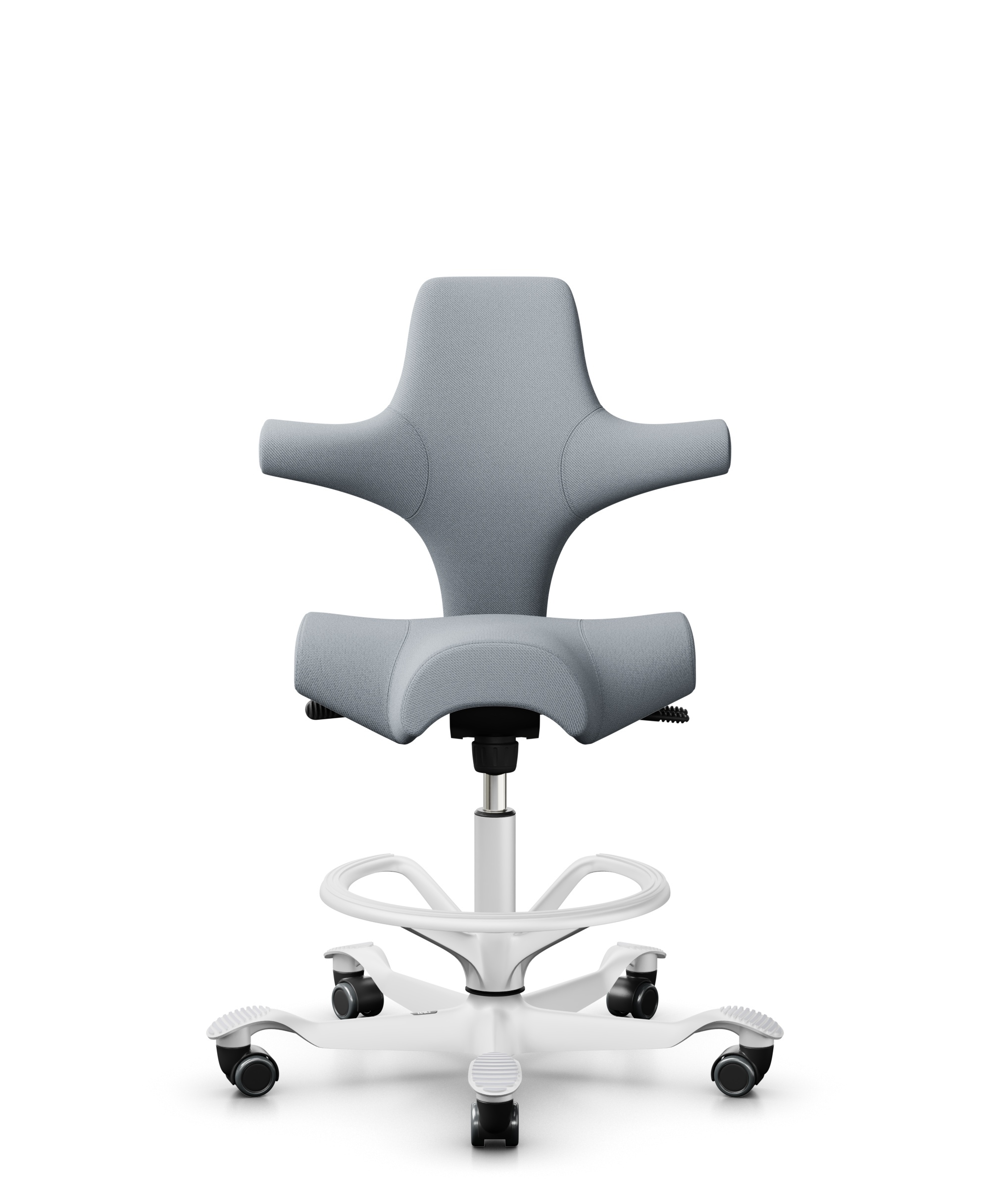 HÅG Capisco 8106 - Select (Gabriel) - Wol / Polyamide - SC60139 - Light grey - Framekleur - Zilver - Gasveer - 265 mm (Zithoogte 53-79cm) - Vloercontact - Harde wielen t.b.v. zachte vloeren - Voetenring - Ja, in framekleur - Voetster - Nee, voetster in... - 1