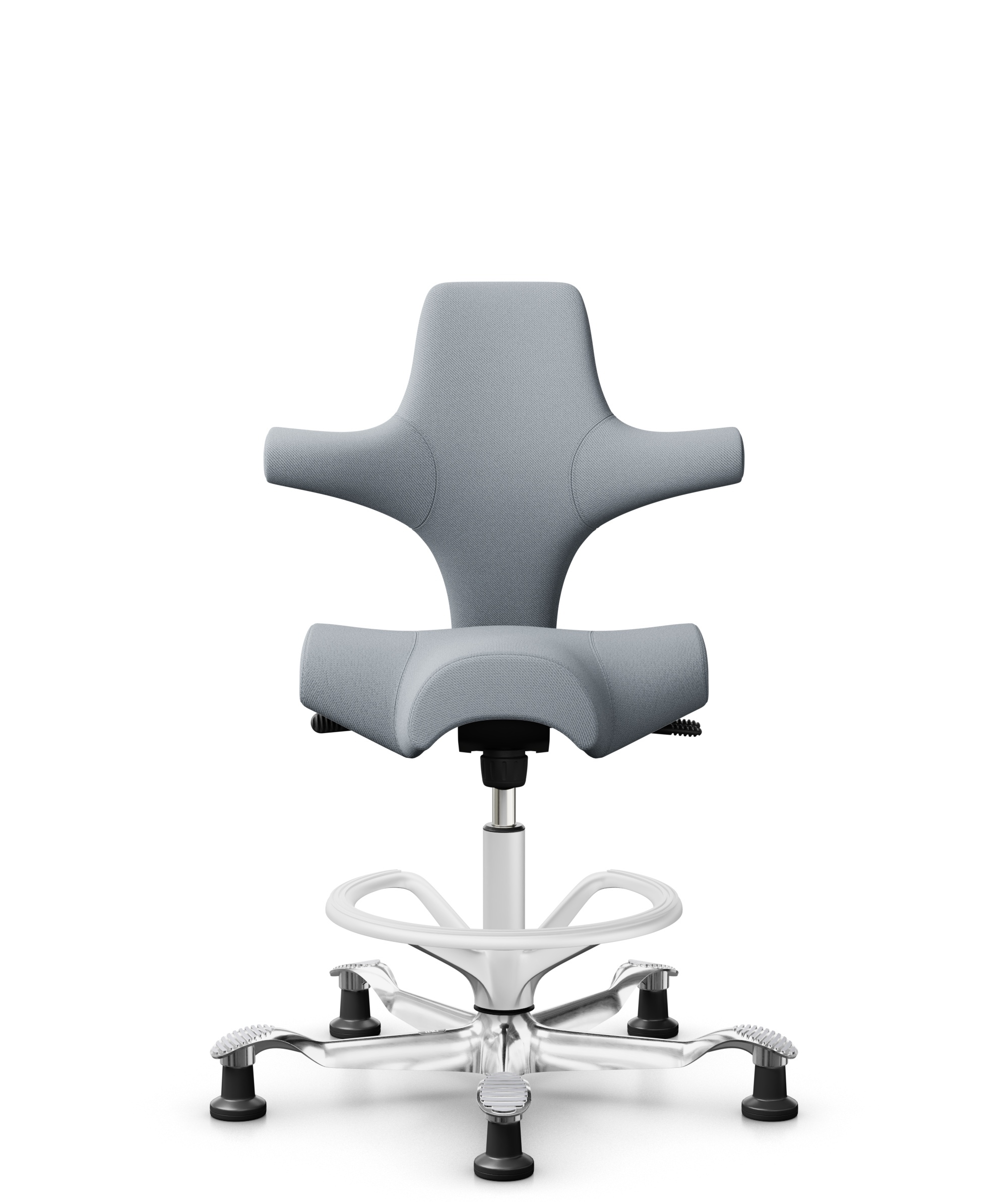 HÅG Capisco 8106 - Select (Gabriel) - Wol / Polyamide - SC60139 - Light grey - Framekleur - Zilver - Gasveer - 265 mm (Zithoogte 53-79cm) - Vloercontact - Glijdoppen - Voetenring - Ja, in framekleur - Voetster - Ja, voetster in gepolijst aluminium - 1